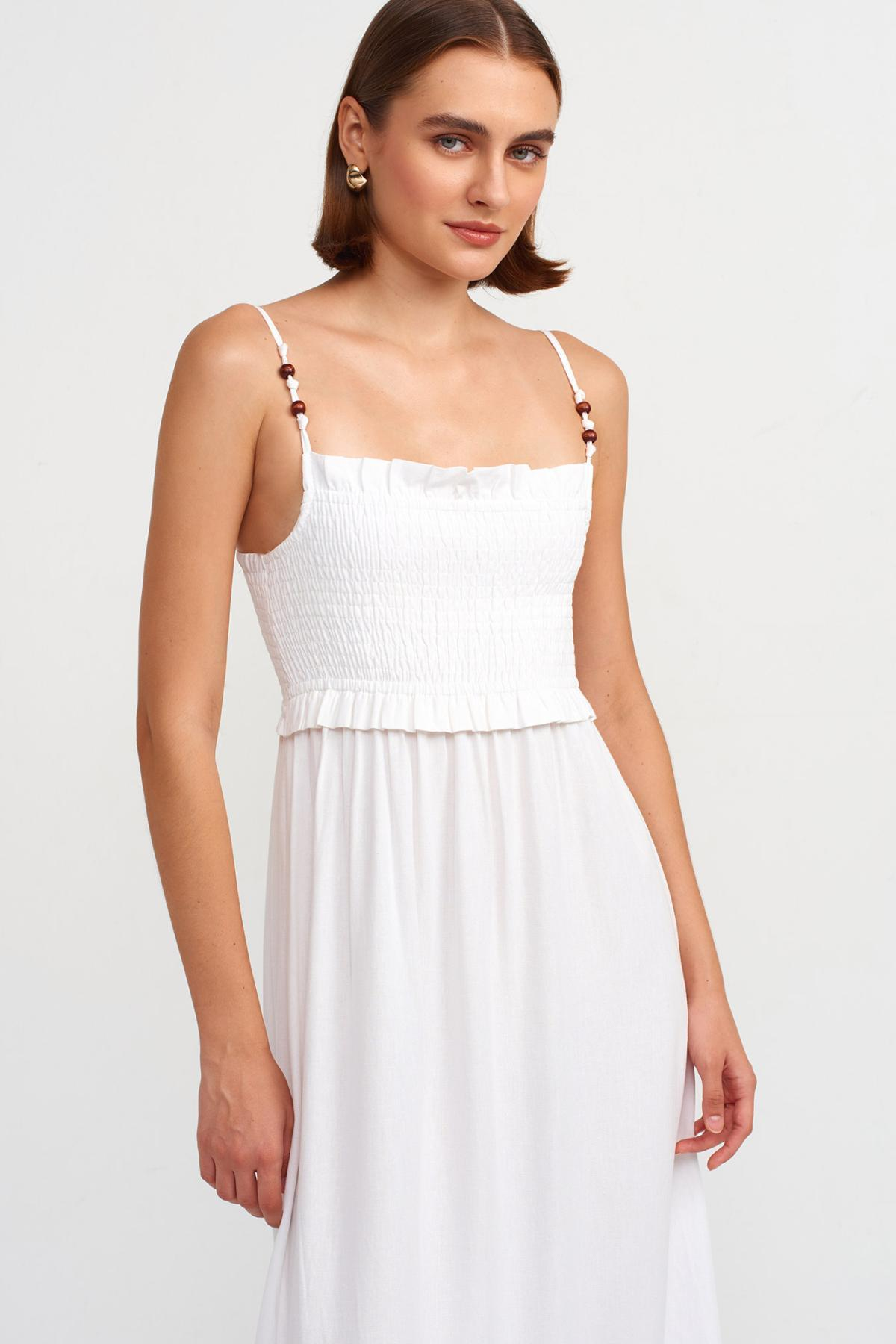 Wholesale Women Ecru Pleated Midi Dress 725503