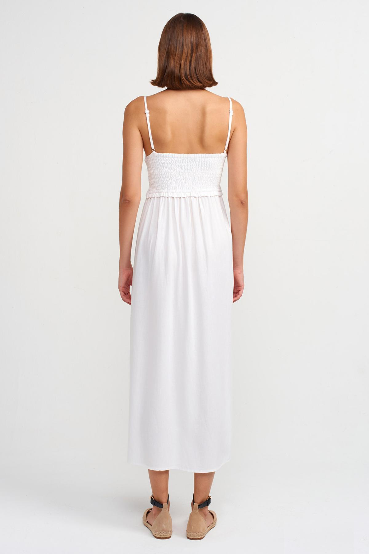 Wholesale Women Ecru Pleated Midi Dress 725503