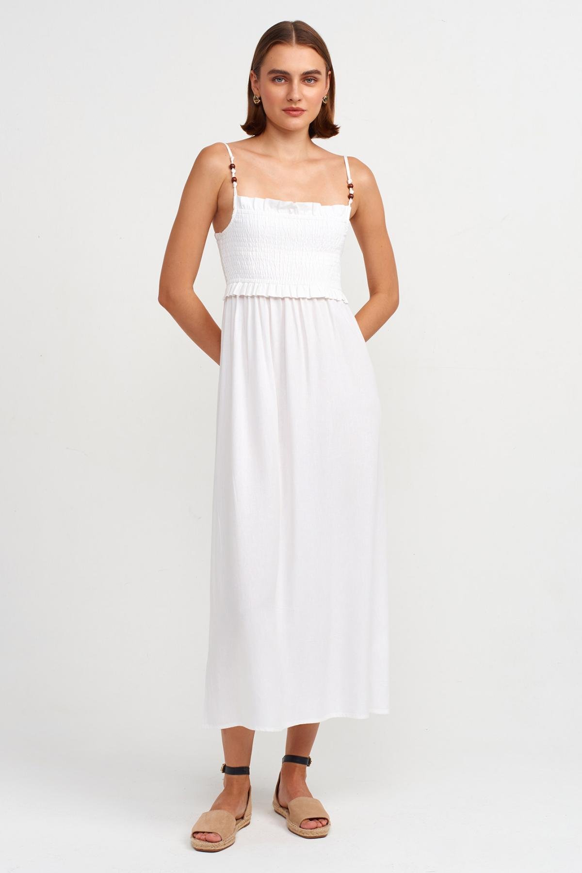 Wholesale Women Ecru Pleated Midi Dress 725503
