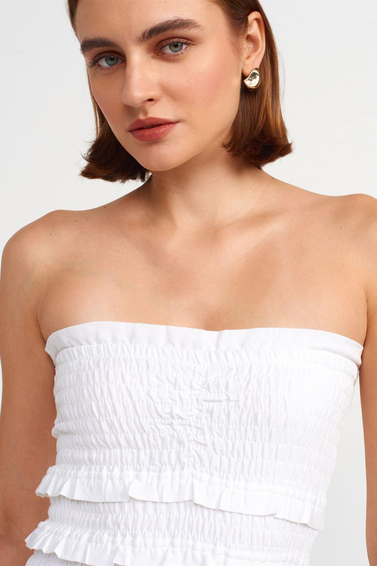 Wholesale Women  Ecru Strapless Dress with Gipe Detail 707338