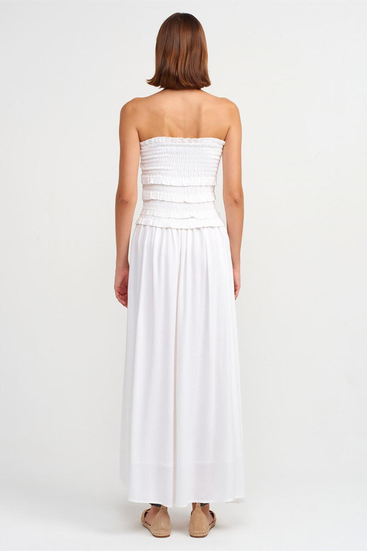 Wholesale Women  Ecru Strapless Dress with Gipe Detail 707338
