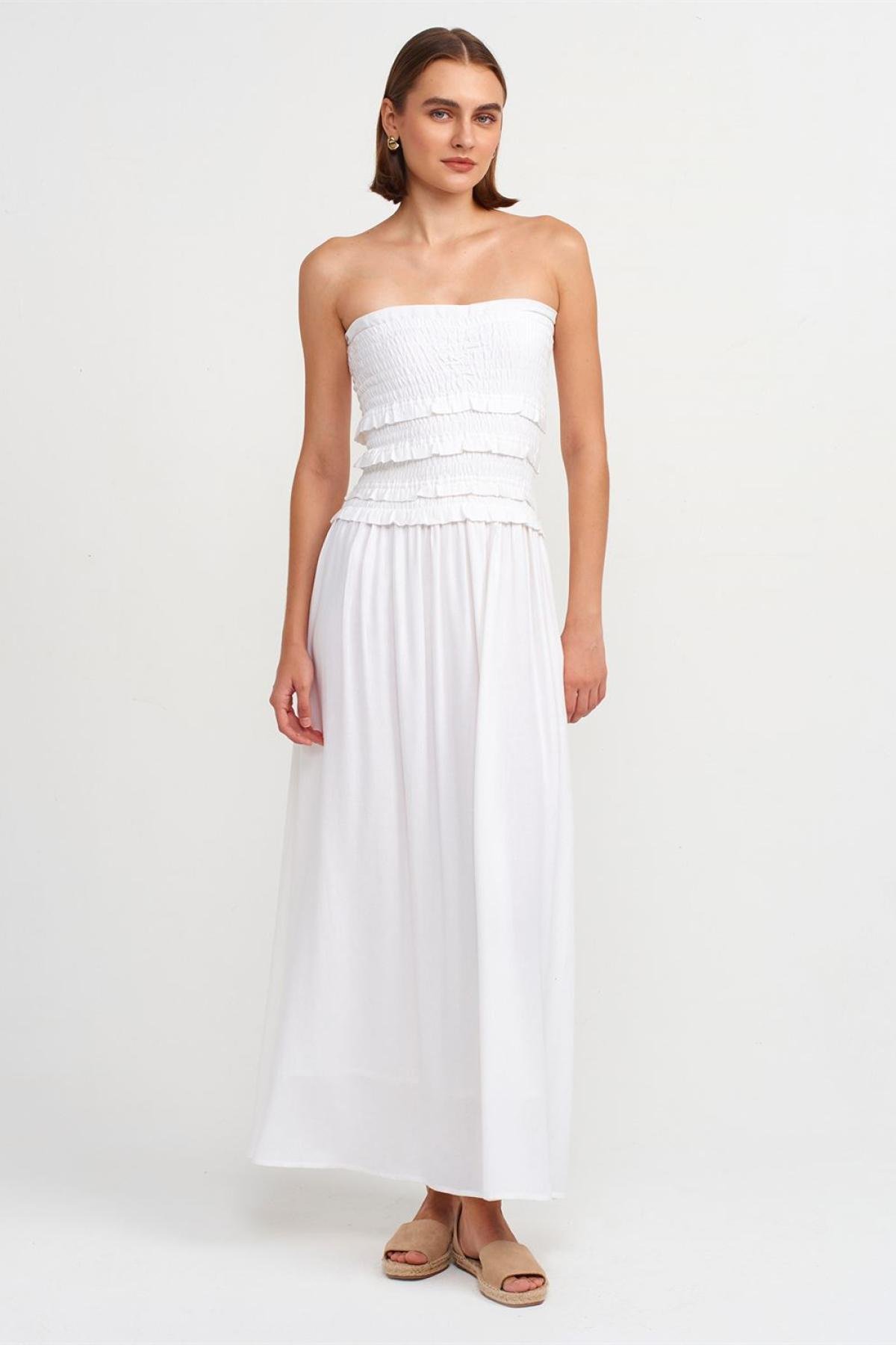 Wholesale Women  Ecru Strapless Dress with Gipe Detail 707338