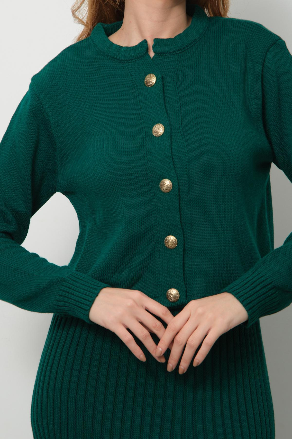 Wholesale Women Emerald Green Knitted Dress and Cardigan Set 713307