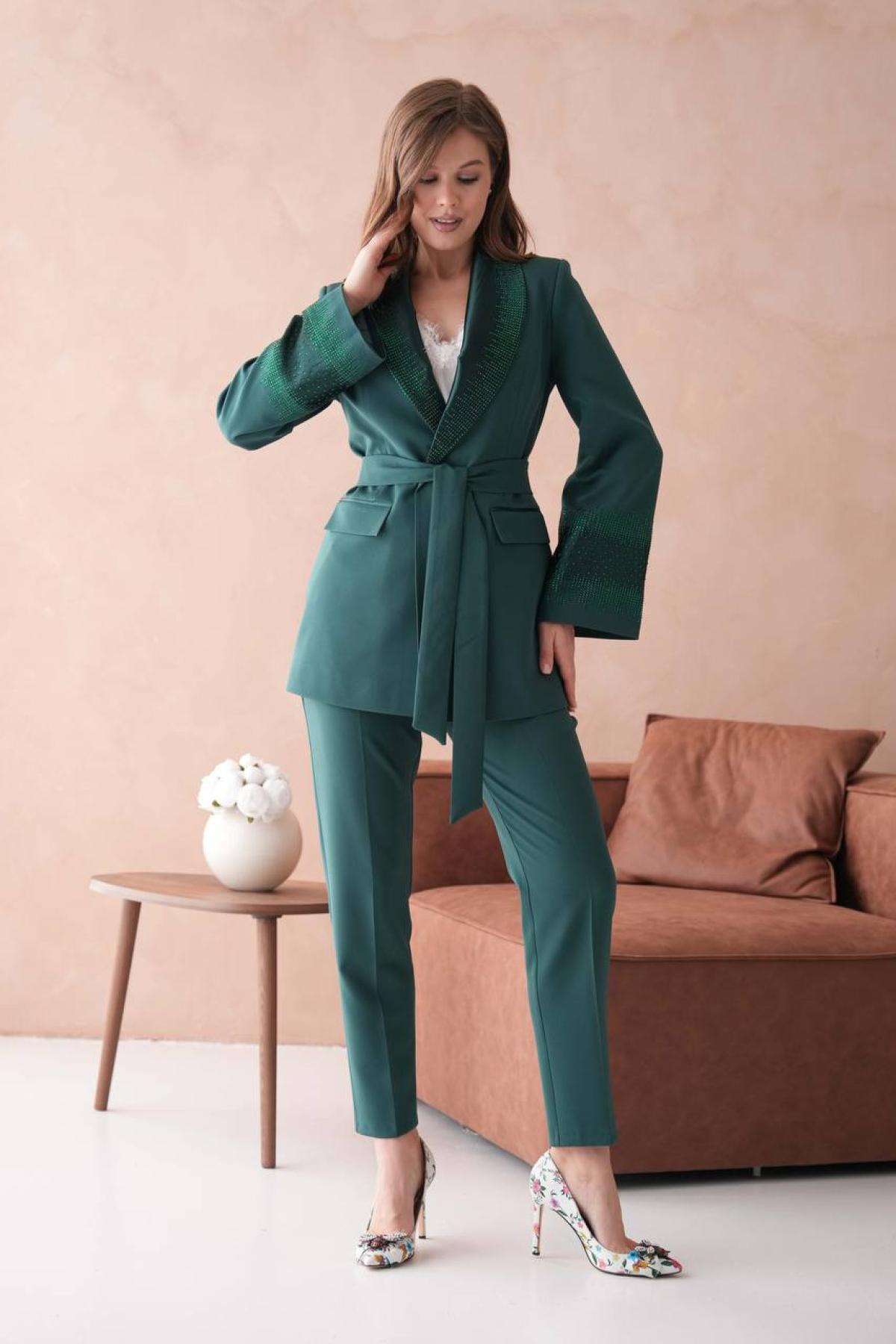 Wholesale Women Emerald Green Two Piece Suit - Blazer and Pants Set 721223