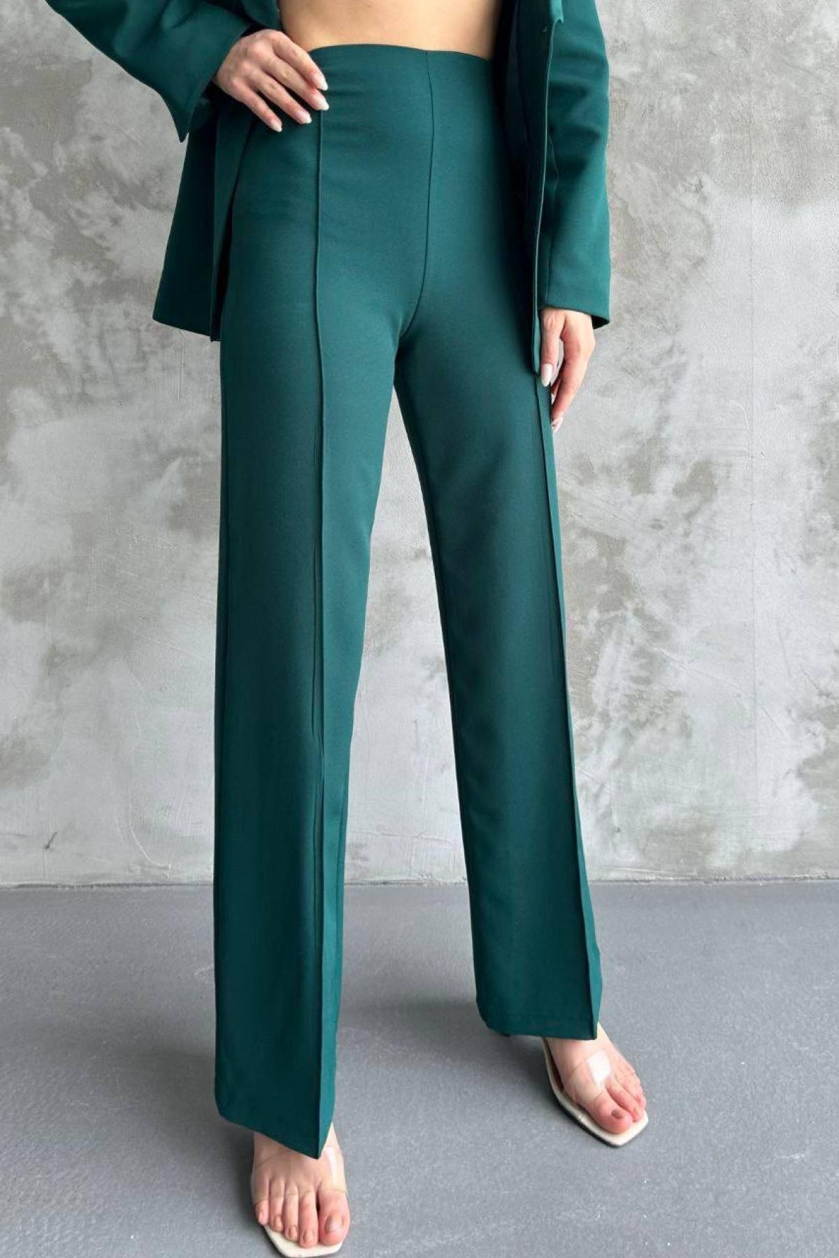 Wholesale Women Emerald Green Two Piece Suit Blazer and Pants Set 728485