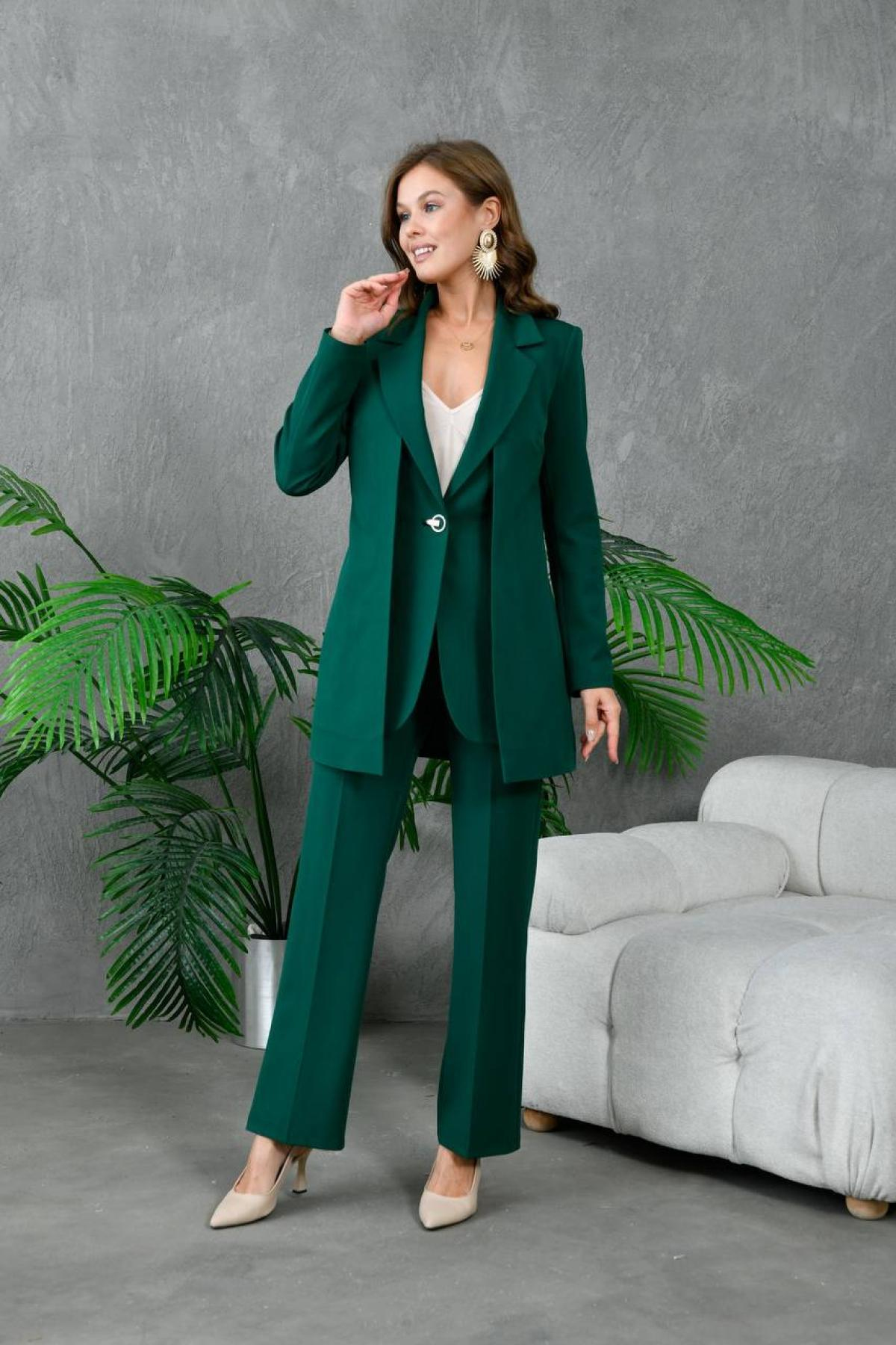 Wholesale Women Emerald Green Two Piece Suit - Blazer and Pants Set 733472