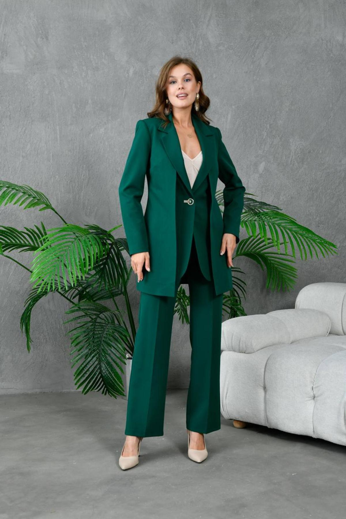 Wholesale Women Emerald Green Two Piece Suit - Blazer and Pants Set 733472