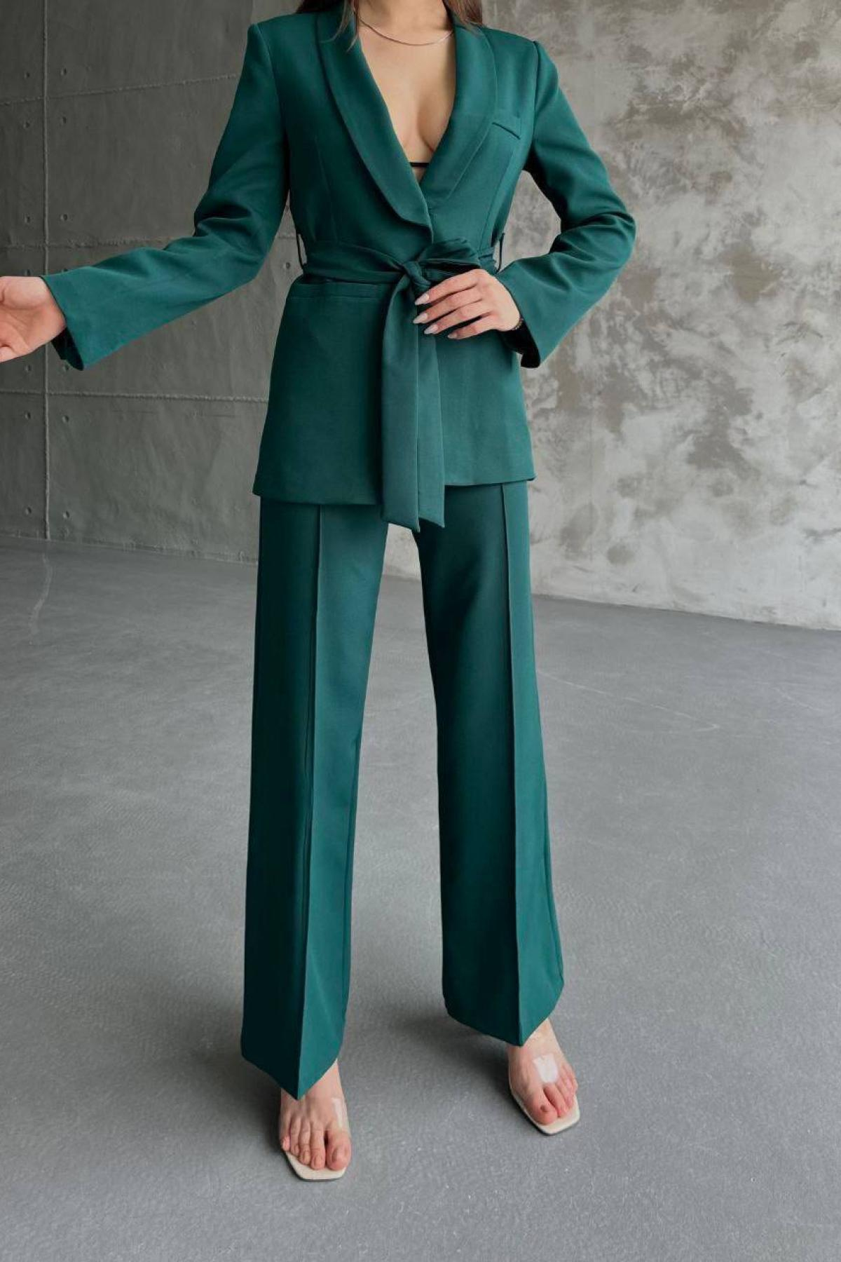 Wholesale Women Emerald Green Two Piece Suit Blazer and Pants Set 728485
