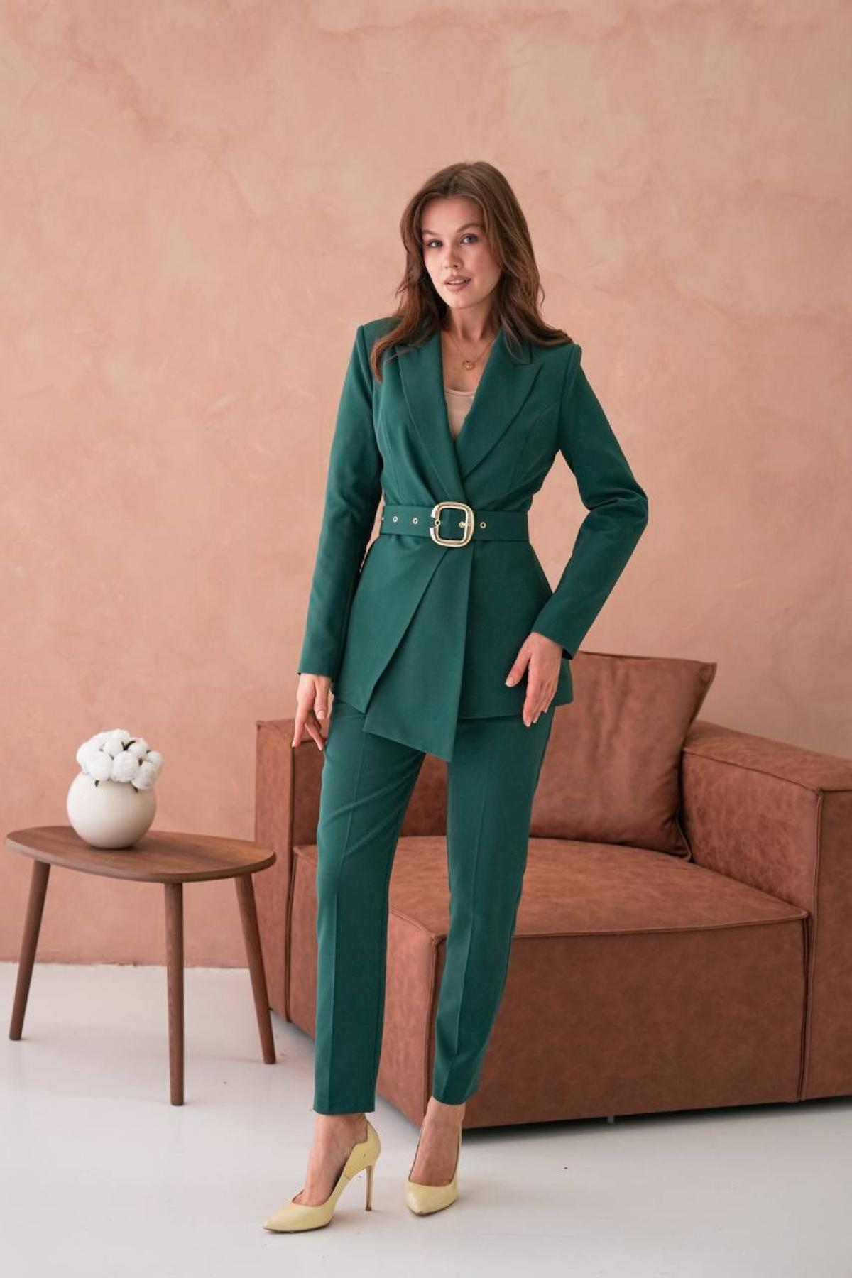 Wholesale Women Emerald Green Two Piece Suit - Blazer and Pants Set 733532