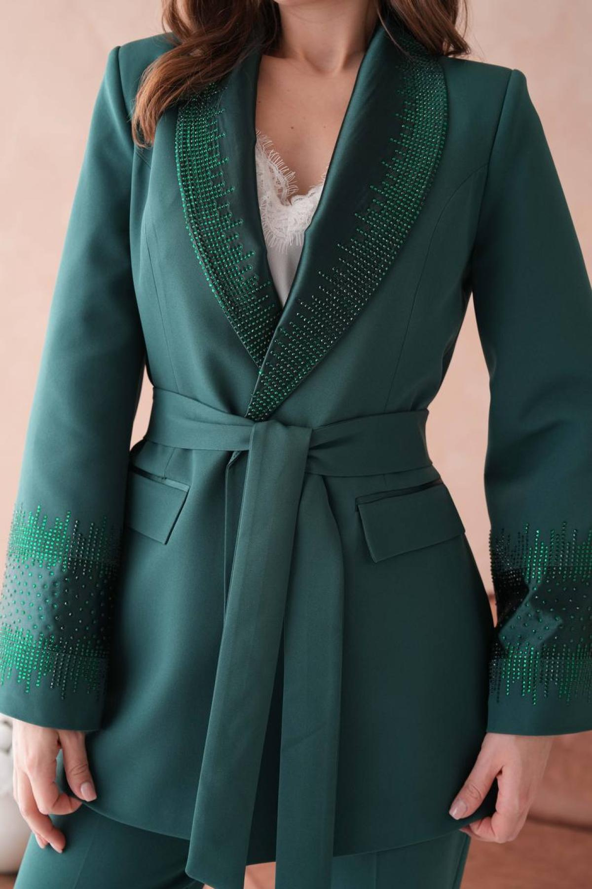 Wholesale Women Emerald Green Two Piece Suit Plus Size - Blazer and Pants Set 721228