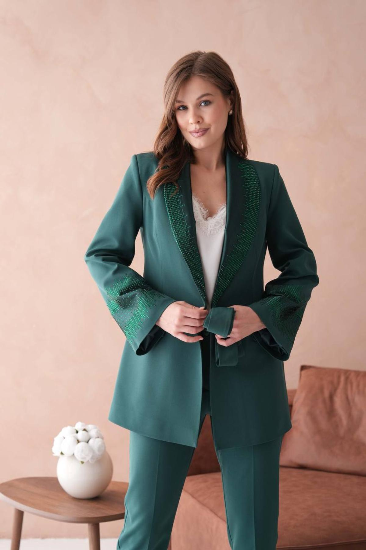 Wholesale Women Emerald Green Two Piece Suit - Blazer and Pants Set 721223