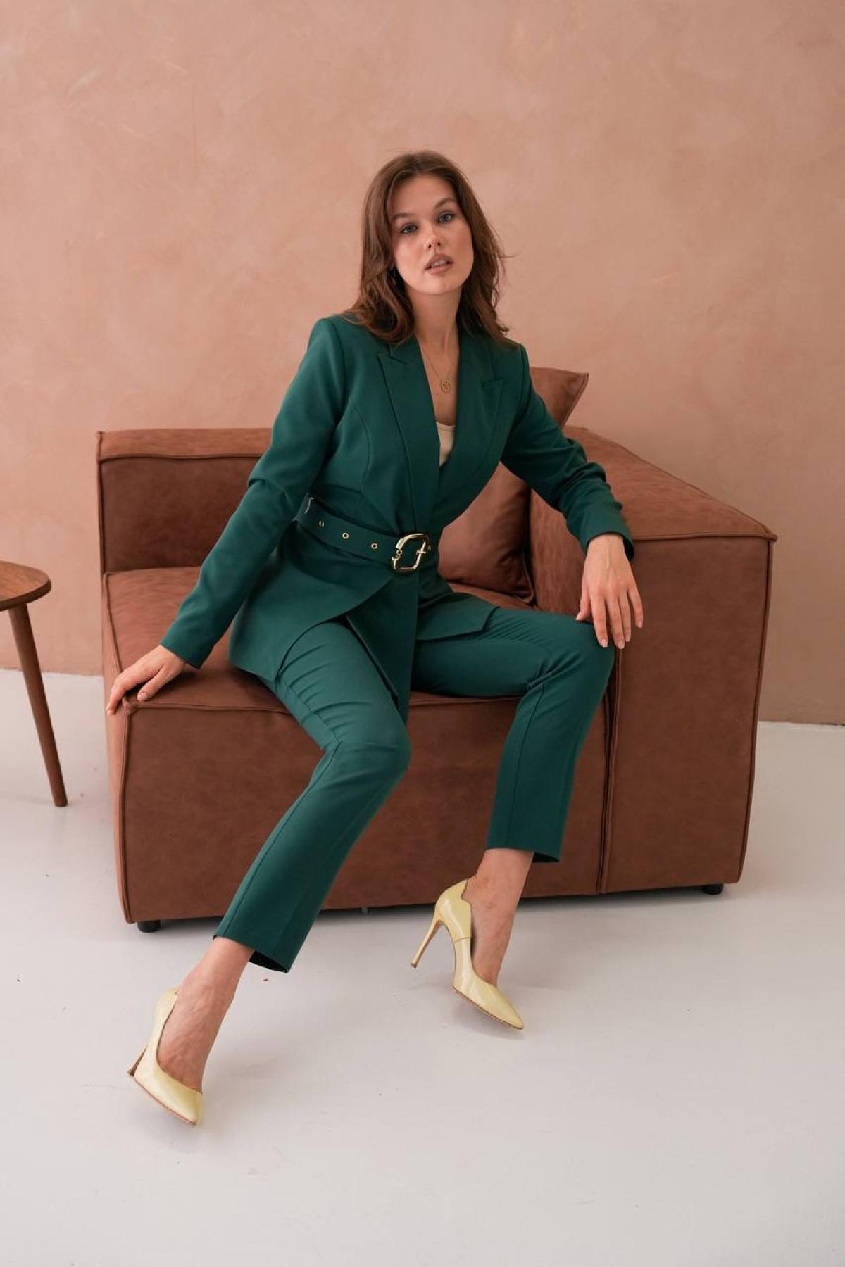 Wholesale Women Emerald Green Two Piece Suit - Blazer and Pants Set 733532
