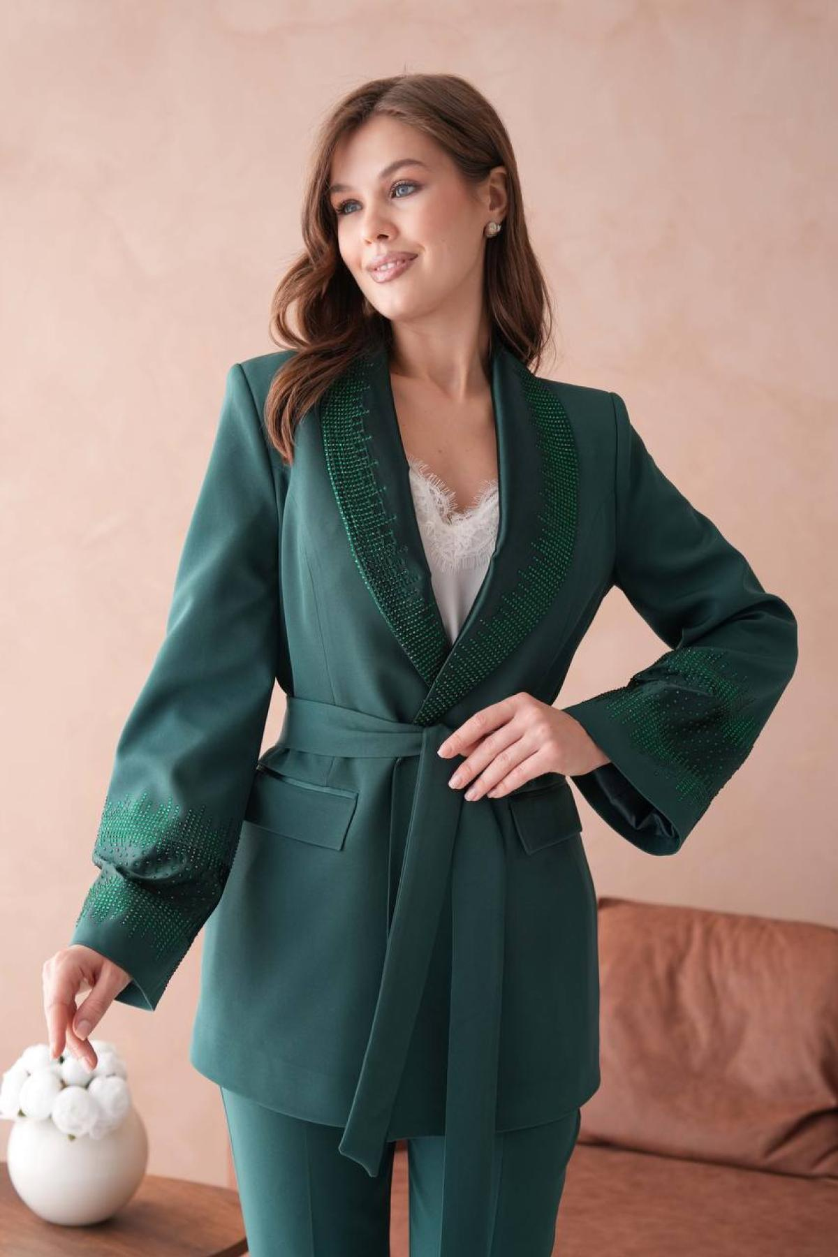 Wholesale Women Emerald Green Two Piece Suit Plus Size - Blazer and Pants Set 721228
