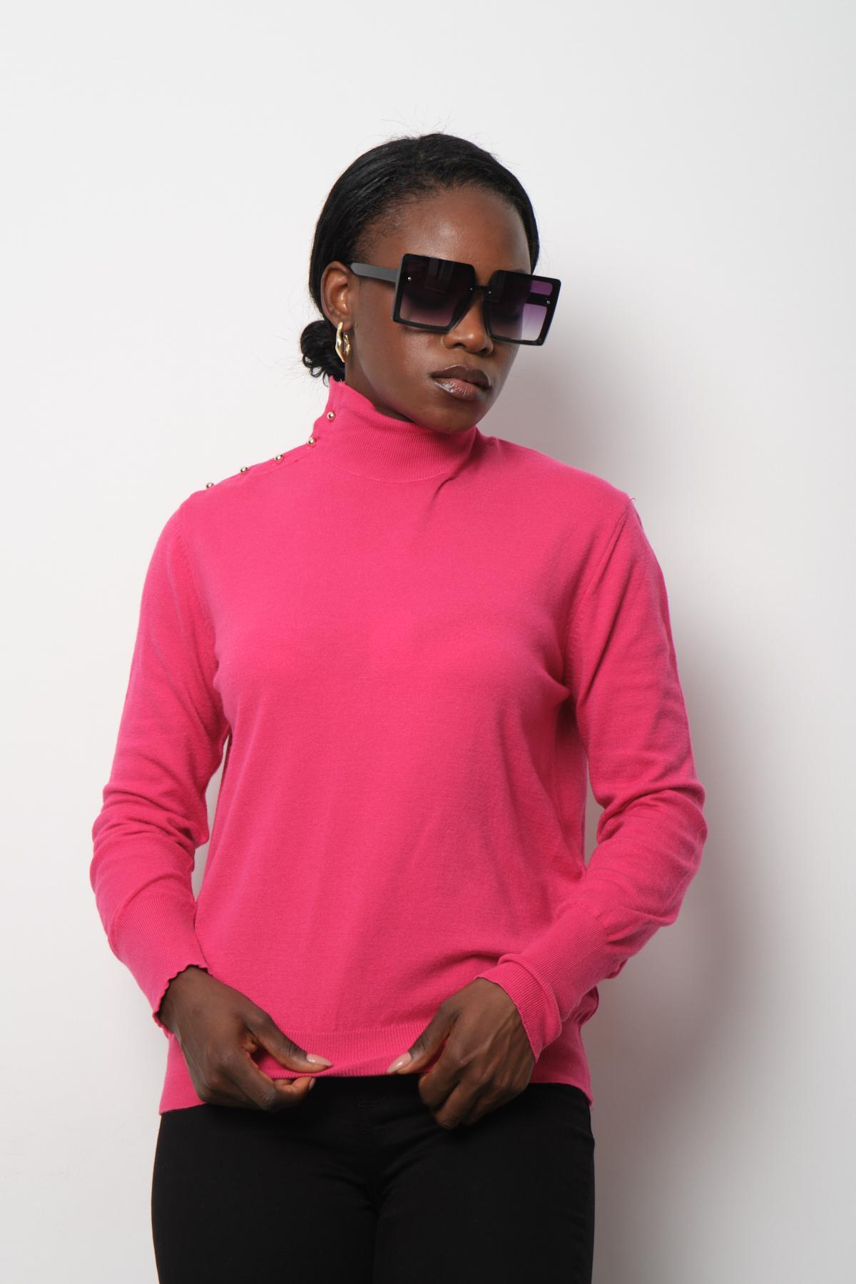 Wholesale Women Fuchsia Mock-Neck Sweaters 711155