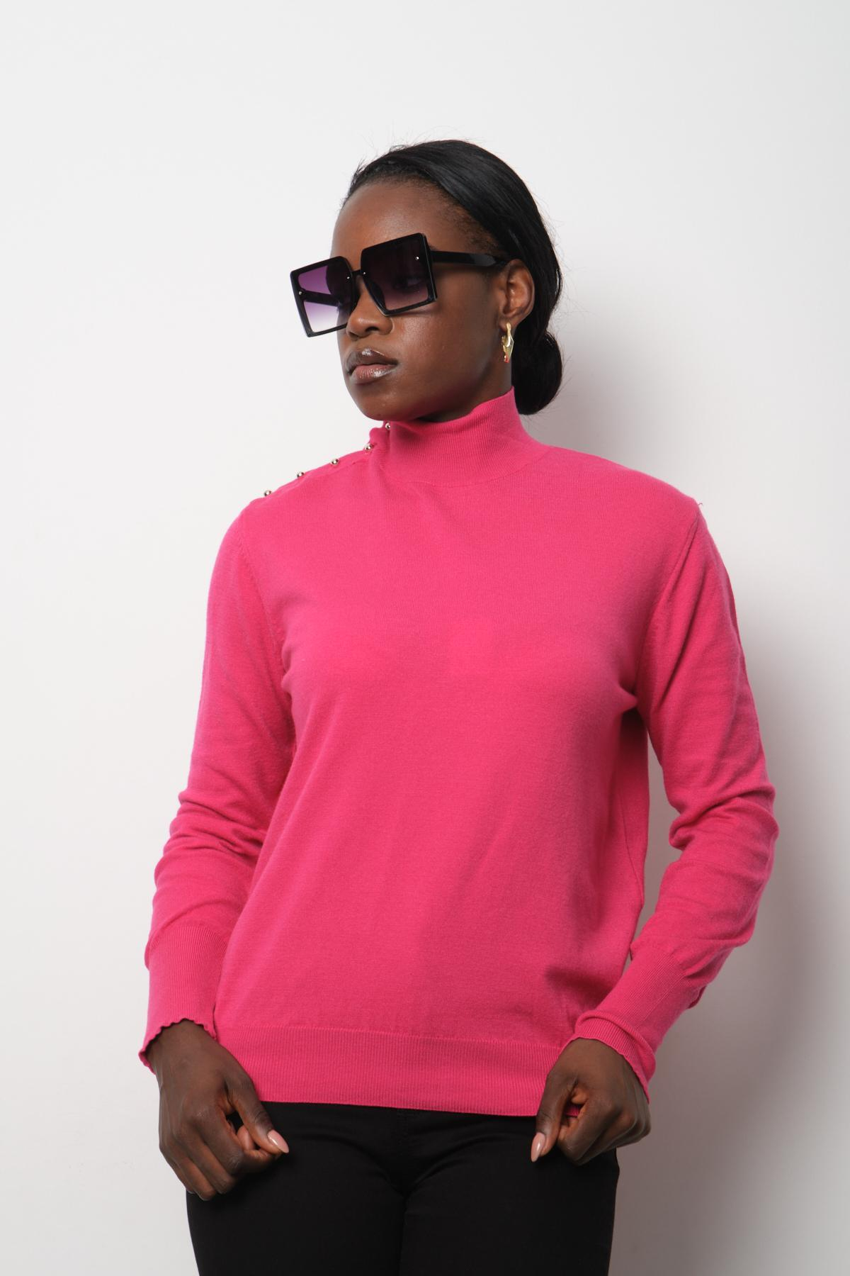 Wholesale Women Fuchsia Mock-Neck Sweaters 711155