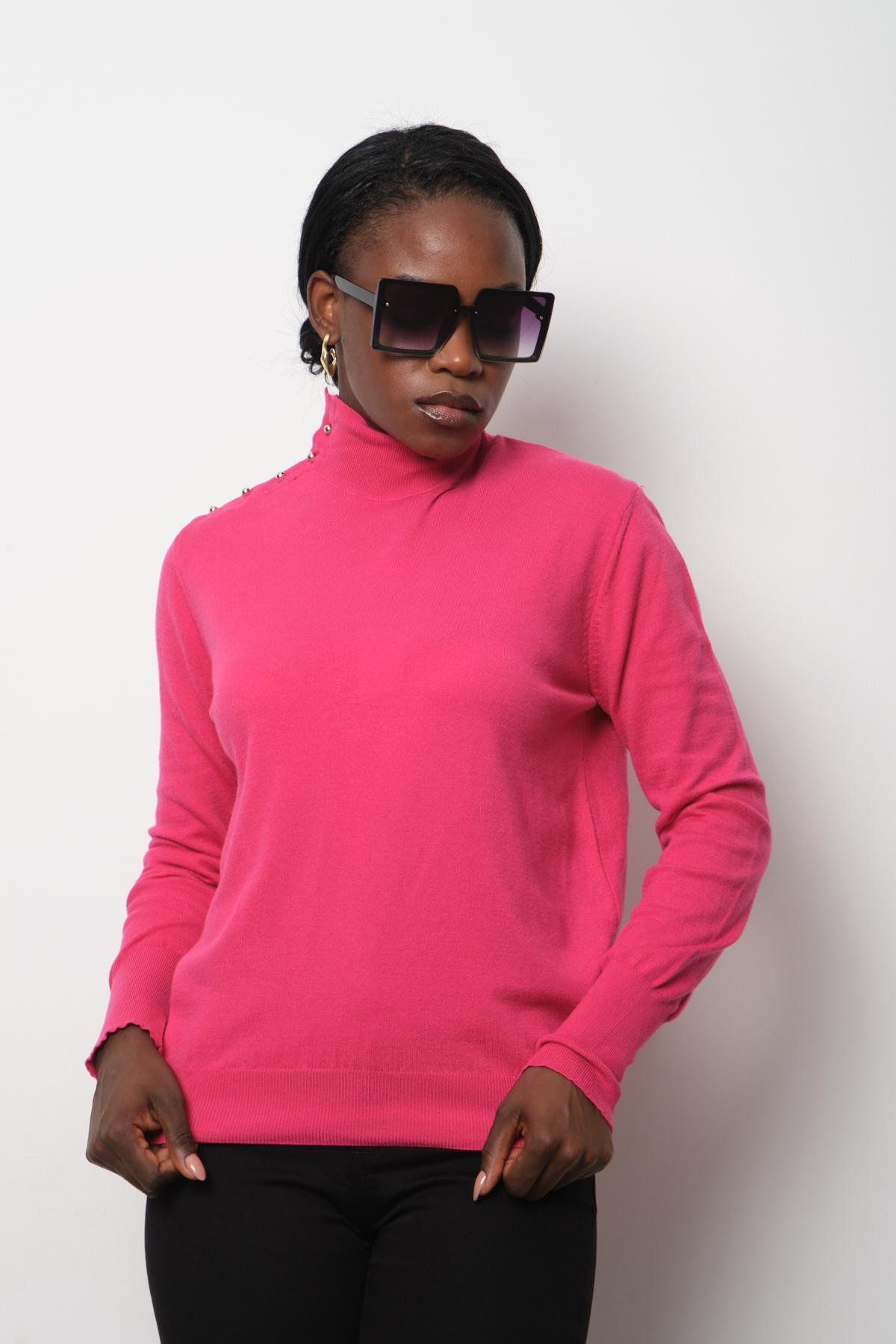 Wholesale Women Fuchsia Mock-Neck Sweaters 711155