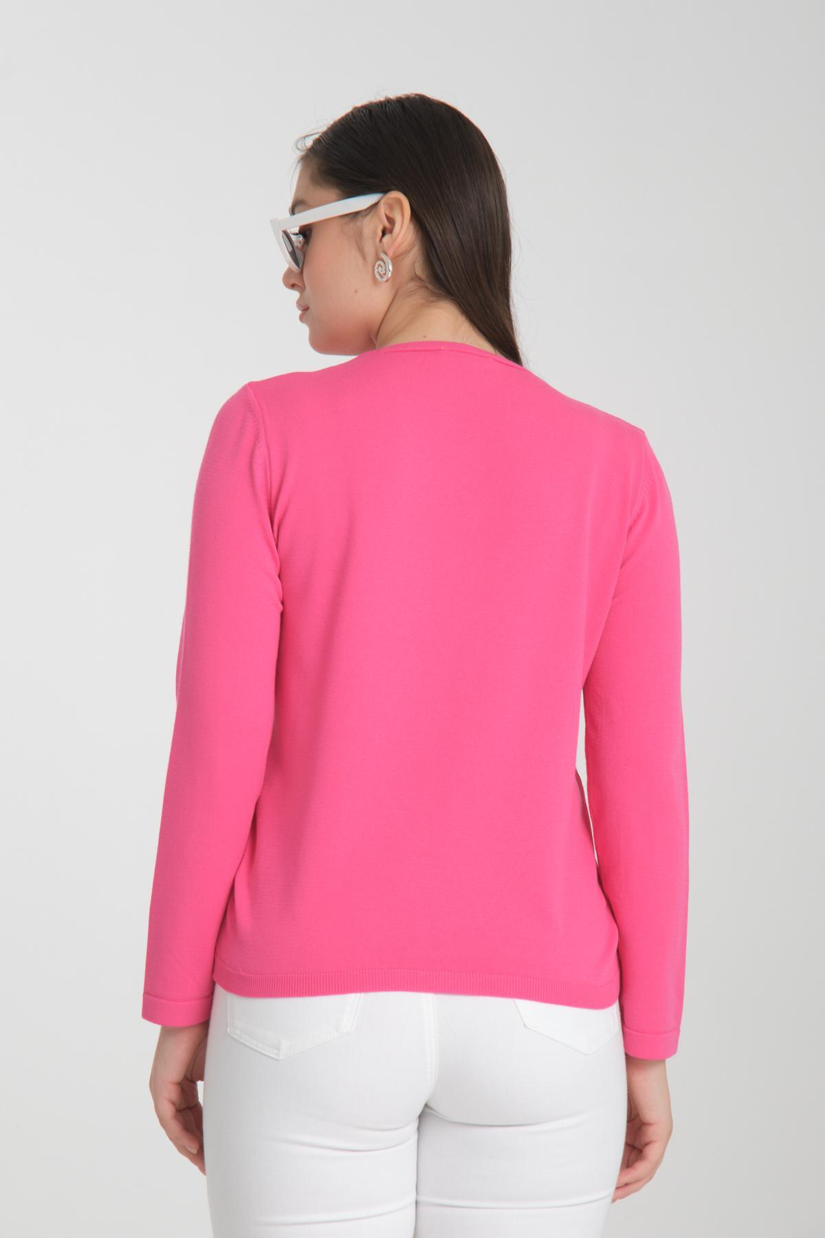Wholesale Women Fuchsia Studded V Neck Knit Blouse 722641