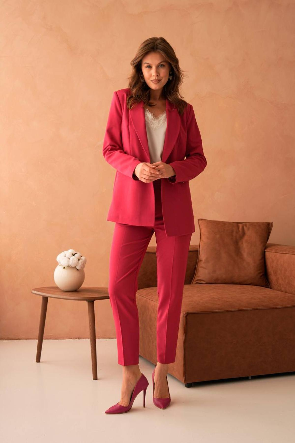 Wholesale Women Fuchsia Two Piece Suit - Blazer and Pants Set 733584