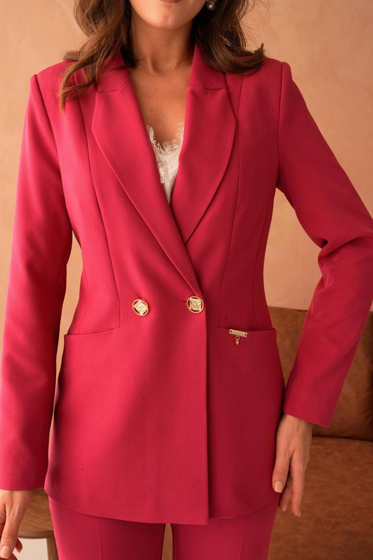 Wholesale Women Fuchsia Two Piece Suit - Blazer and Pants Set 733584