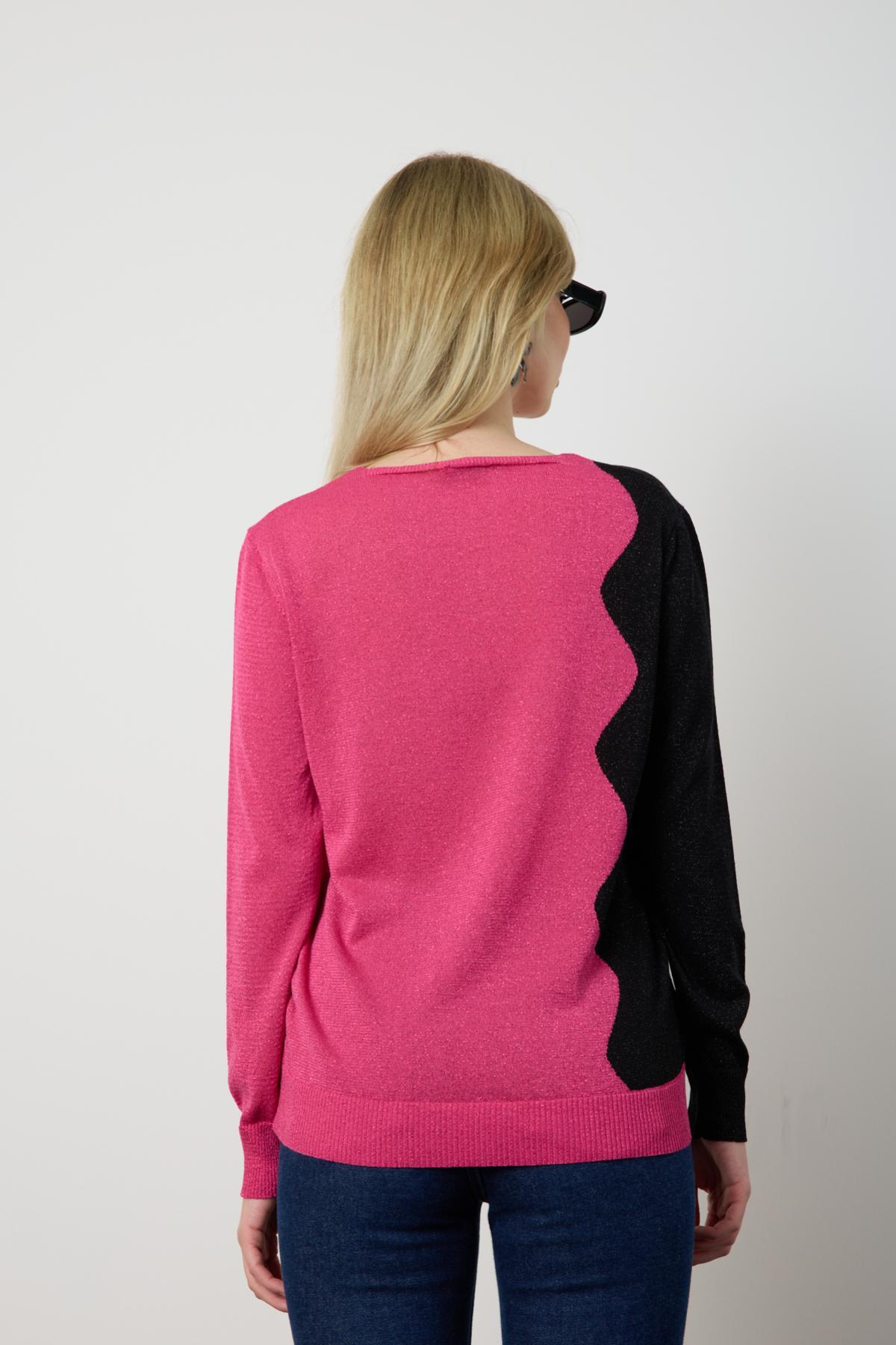 Wholesale Women Fuchsia Two Tone Glittery V-Neck Knit Blouse 724833