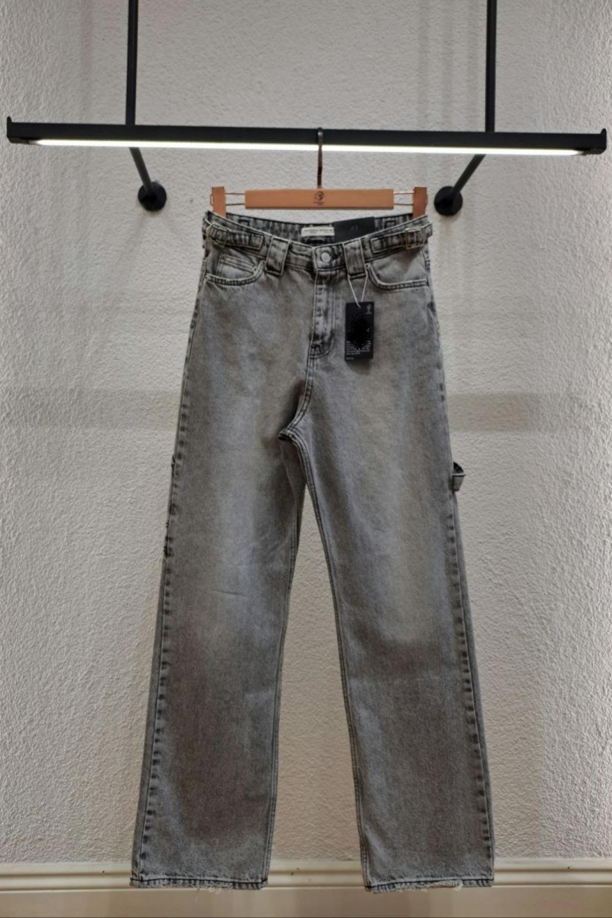 Wholesale Women Gray Blue Wide Leg Jeans 718041