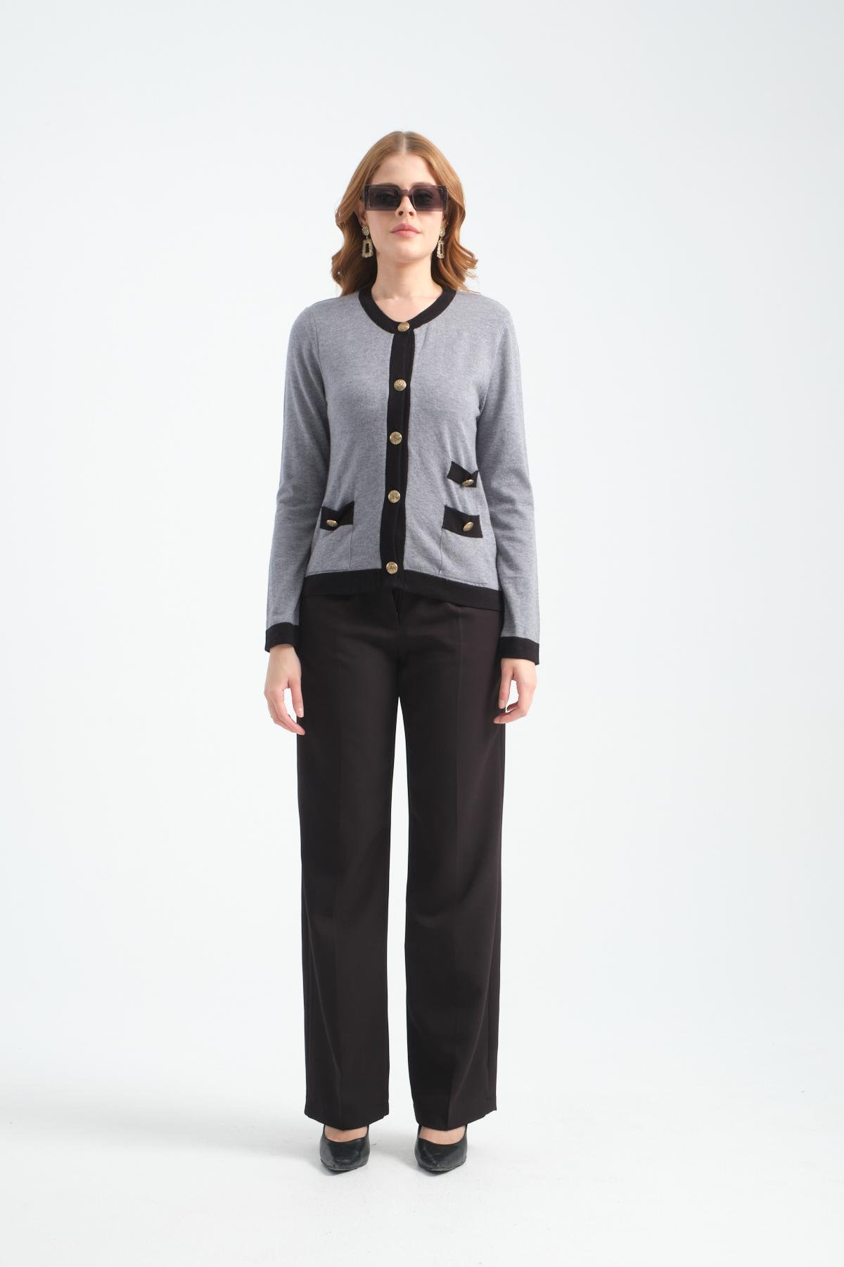 Wholesale Women Gray Collarless Cardigans 706715