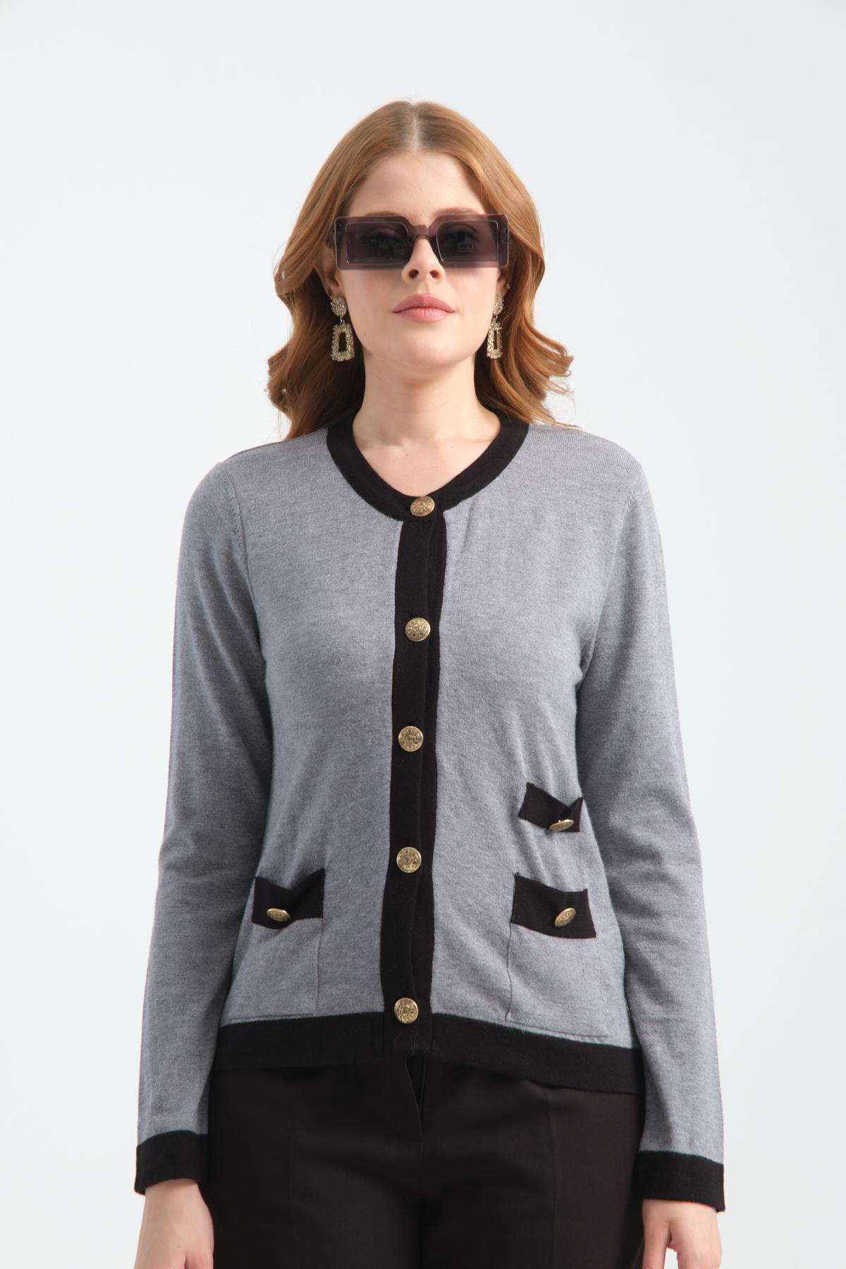 Wholesale Women Gray Collarless Cardigans 706715