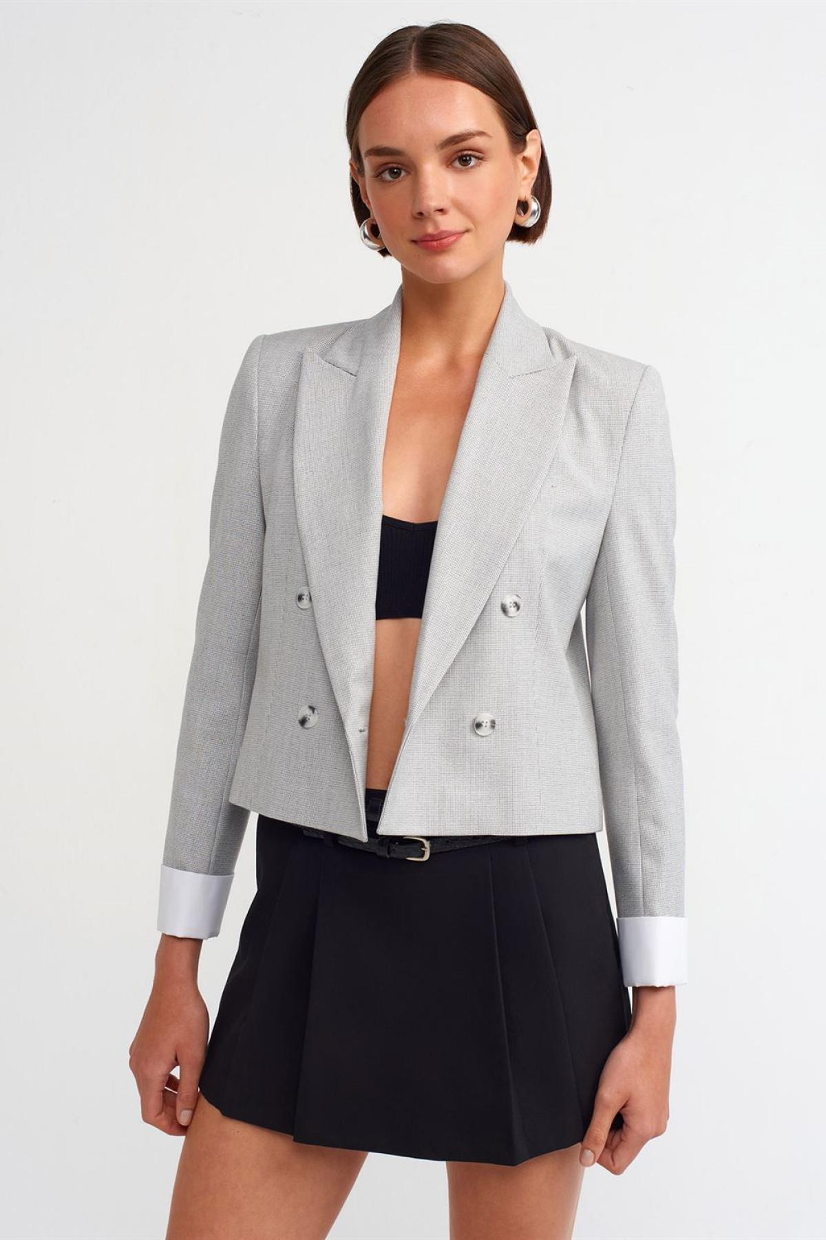 Wholesale Women Gray Contrast Cuffed Blazer Jacket 732519