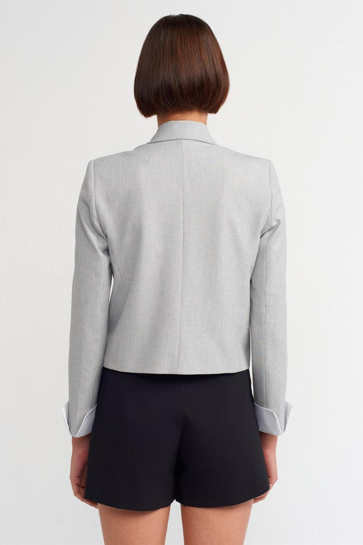 Wholesale Women Gray Contrast Cuffed Blazer Jacket 732519