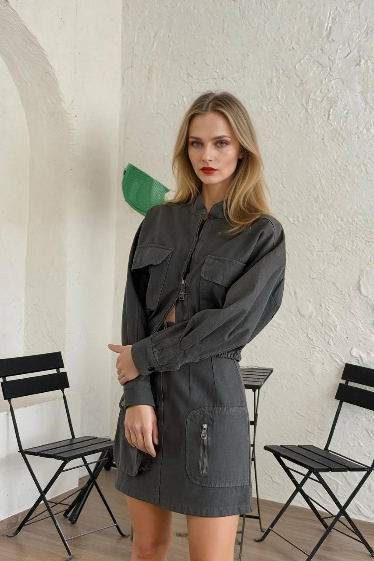 Wholesale Women Gray Denim Suit 727318