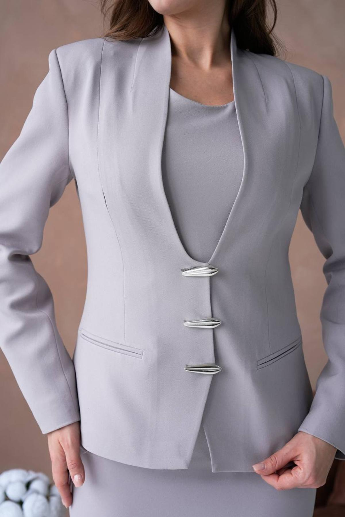 Wholesale Women Gray Dress and Jacket Set 733412