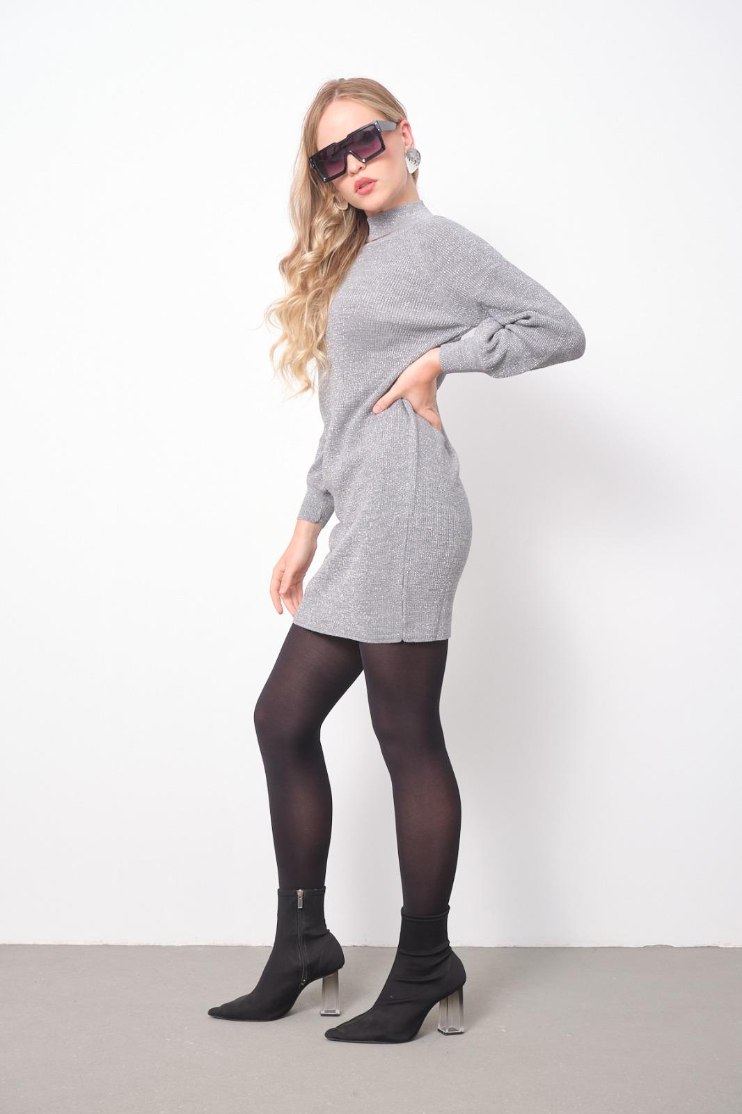 Wholesale Women Gray Glitter Knitted Mini Dresses 706433