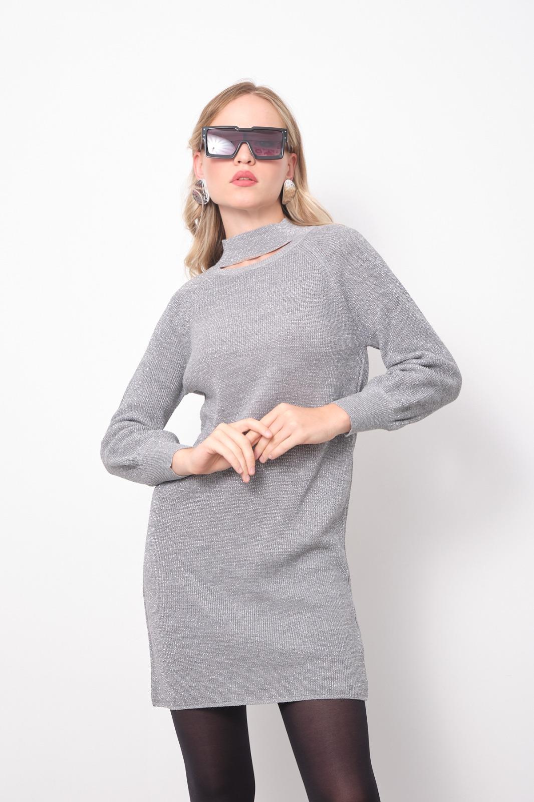 Wholesale Women Gray Glitter Knitted Mini Dresses 706433