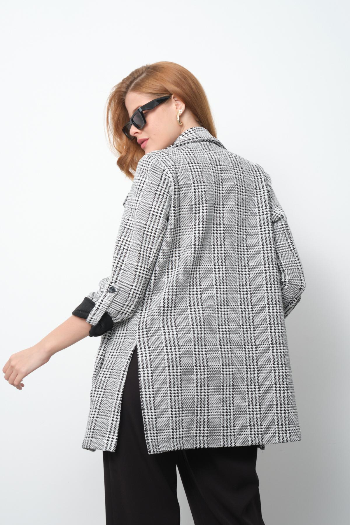 Wholesale Women Gray Single Breasted Lined Blazer 706404