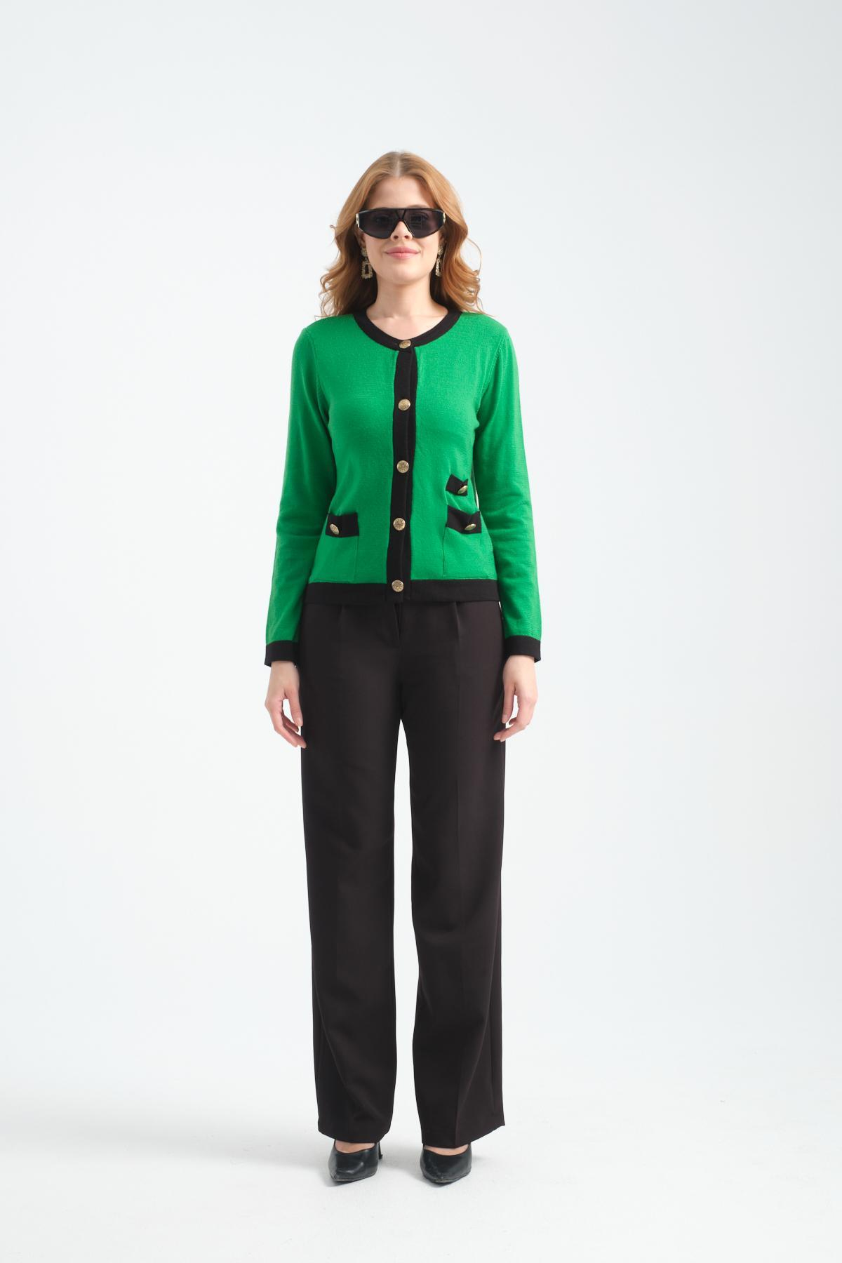 Wholesale Women Green Collarless Cardigans 706720