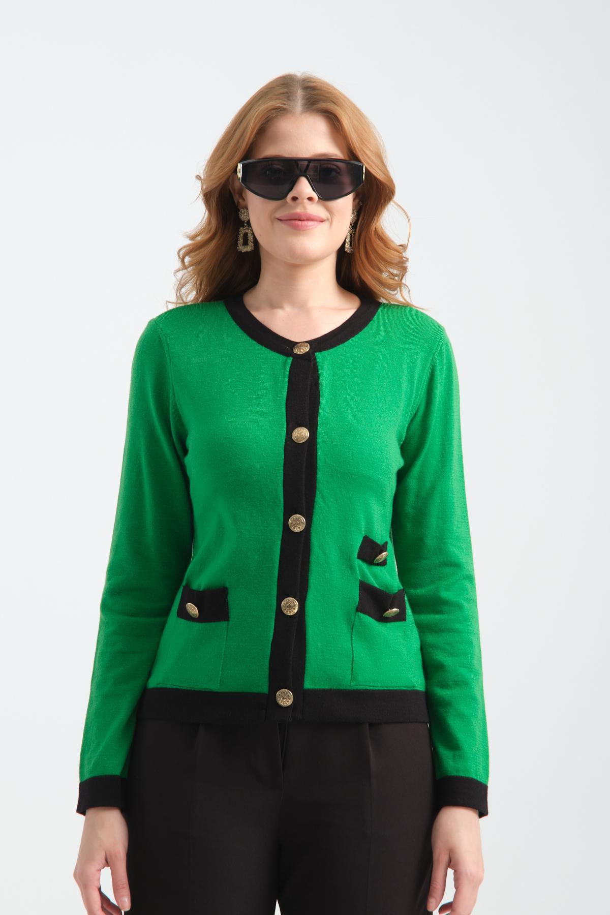 Wholesale Women Green Collarless Cardigans 706720