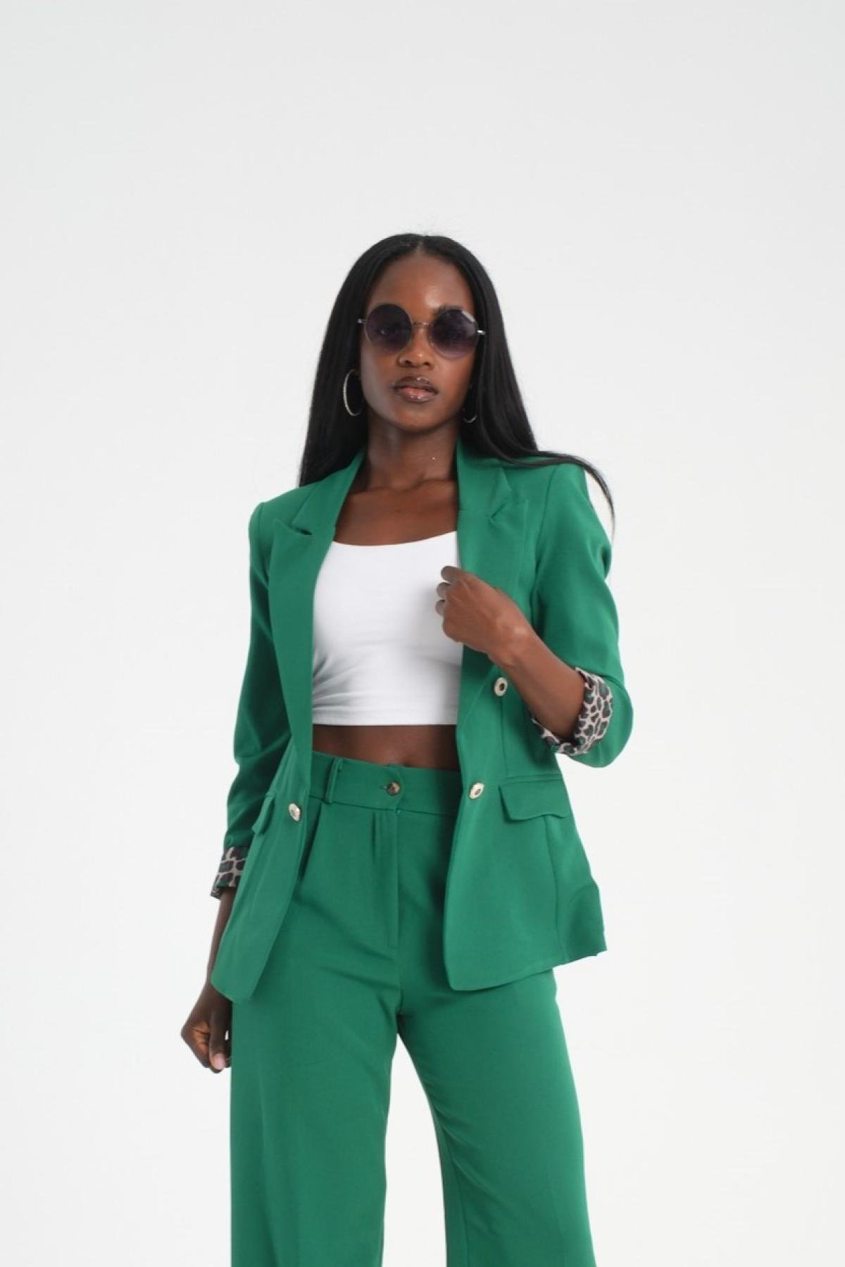 Wholesale Women Green Single Breasted Lined Blazer 706395