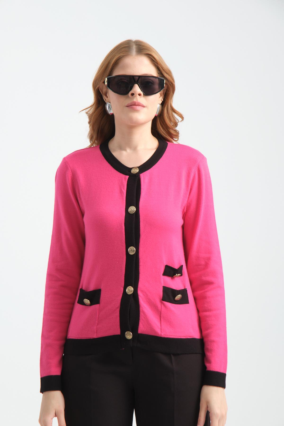 Wholesale Women Hot Pink Collarless Cardigans 706721