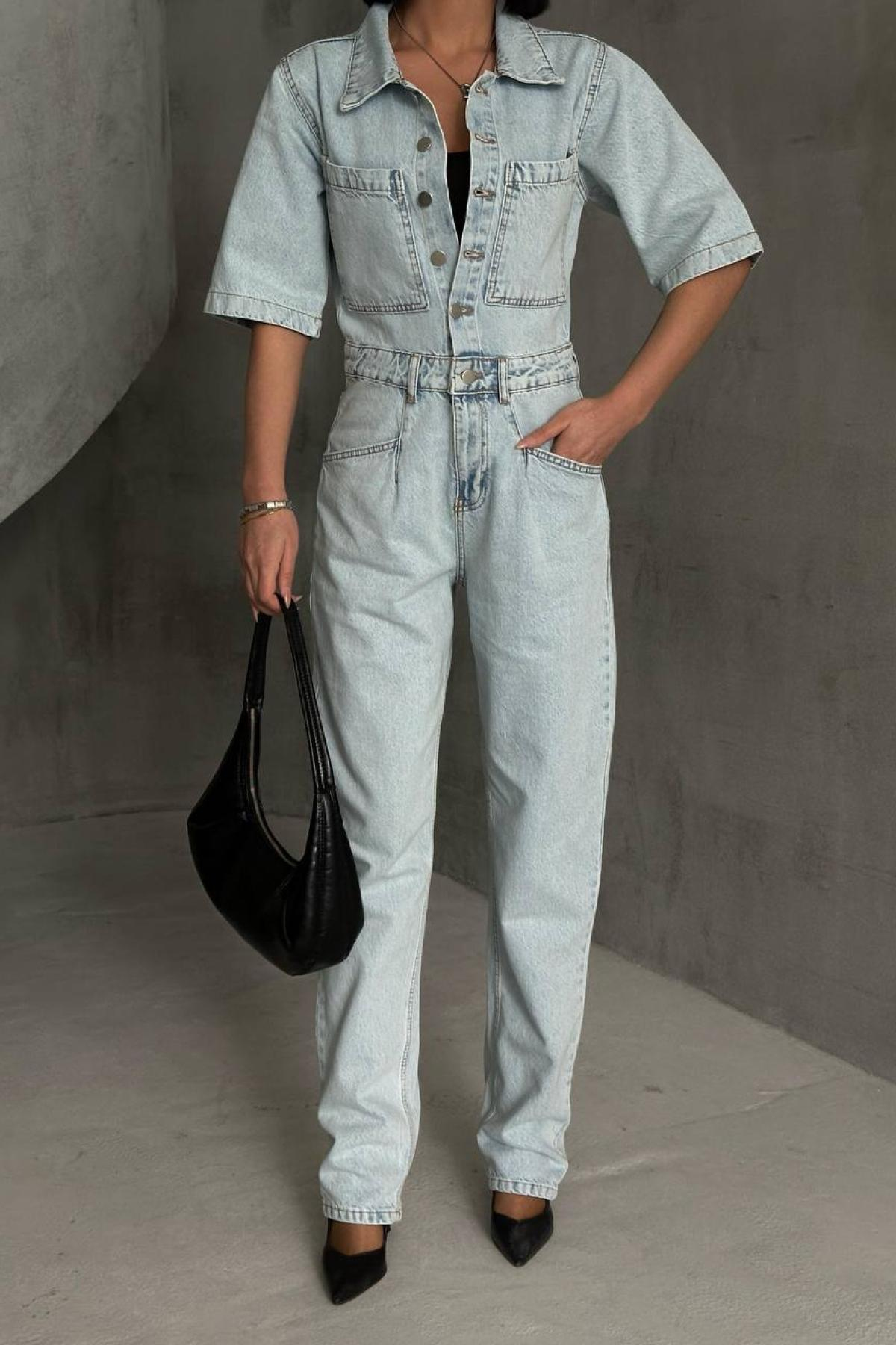 Wholesale Women Ice Blue Denim Overalls 731171