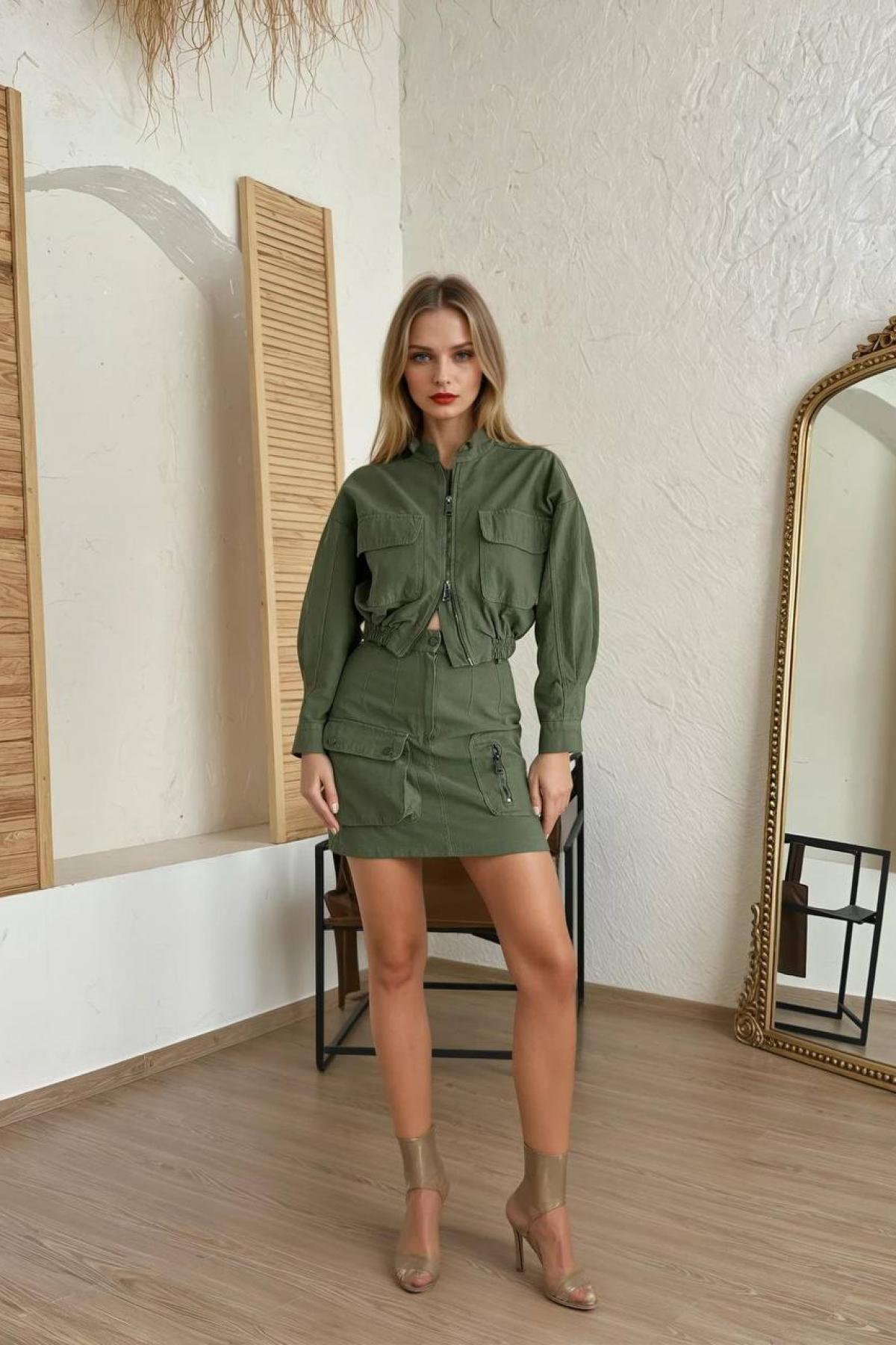 Wholesale Women Khaki Denim Suit 727319