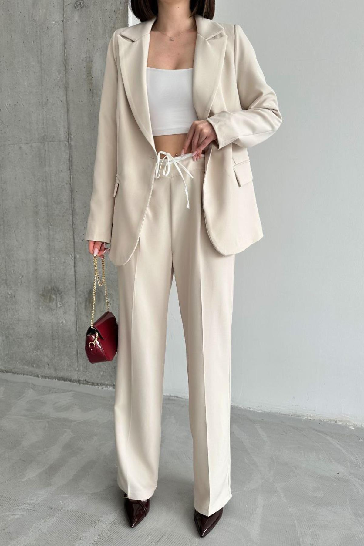 Wholesale Women Light Beige Blazer and Pants Set 737268