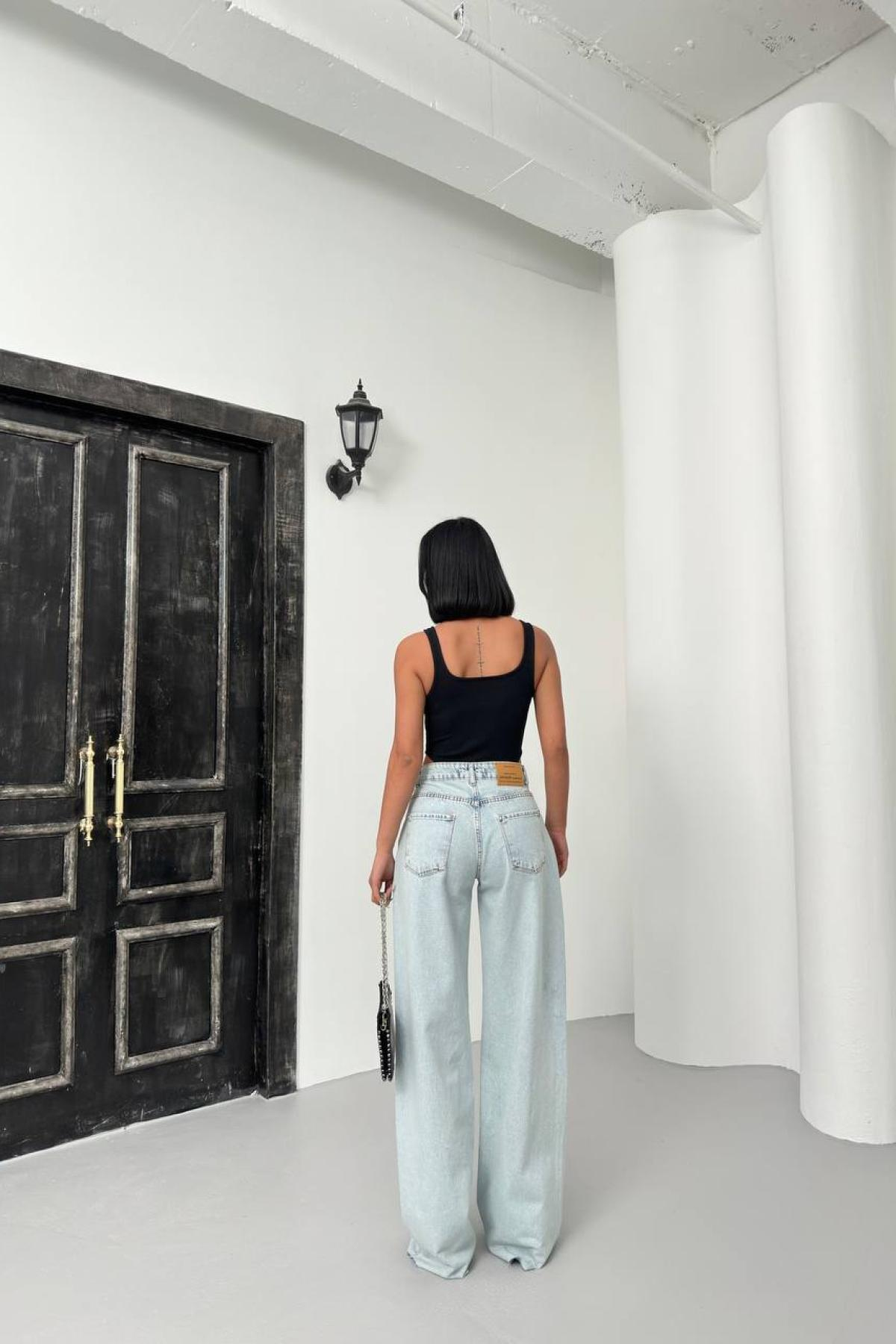 Wholesale Women Light Blue  Laser Palazzo Jeans 731144