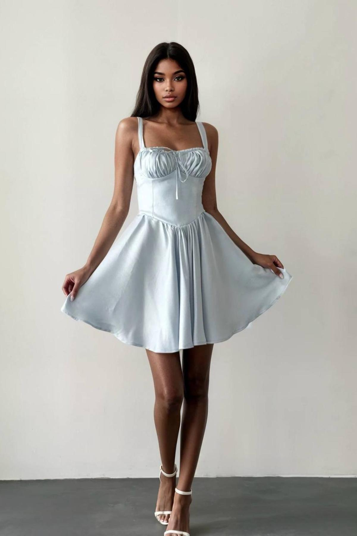 Wholesale Women Light Blue Mini Dress 732953