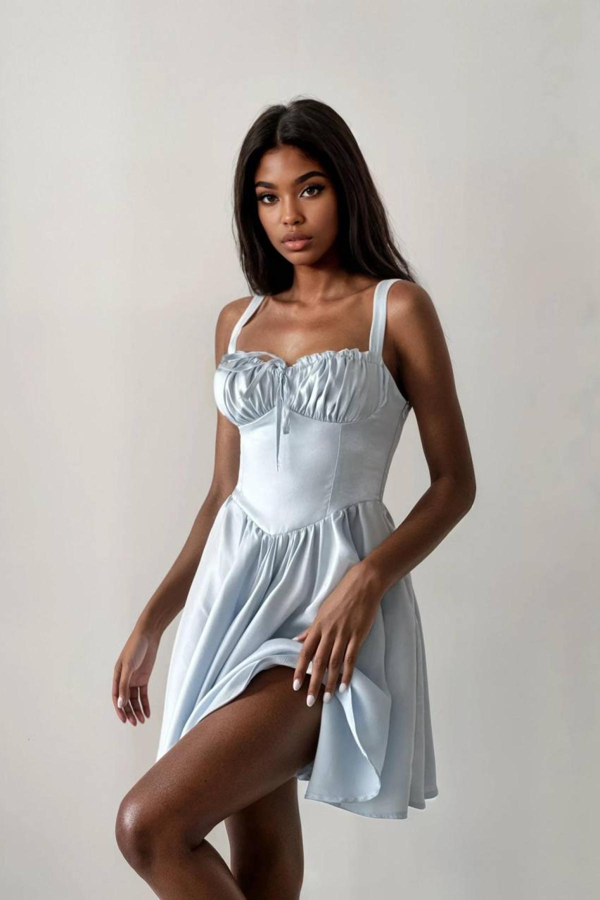 Wholesale Women Light Blue Mini Dress 732953