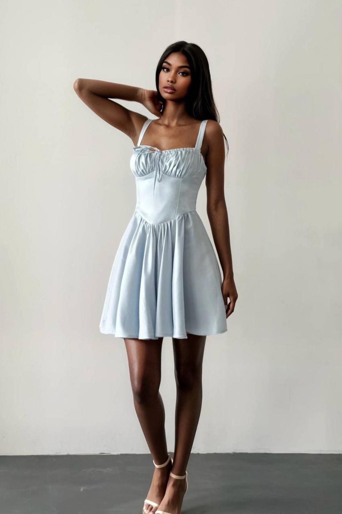 Wholesale Women Light Blue Mini Dress 732953