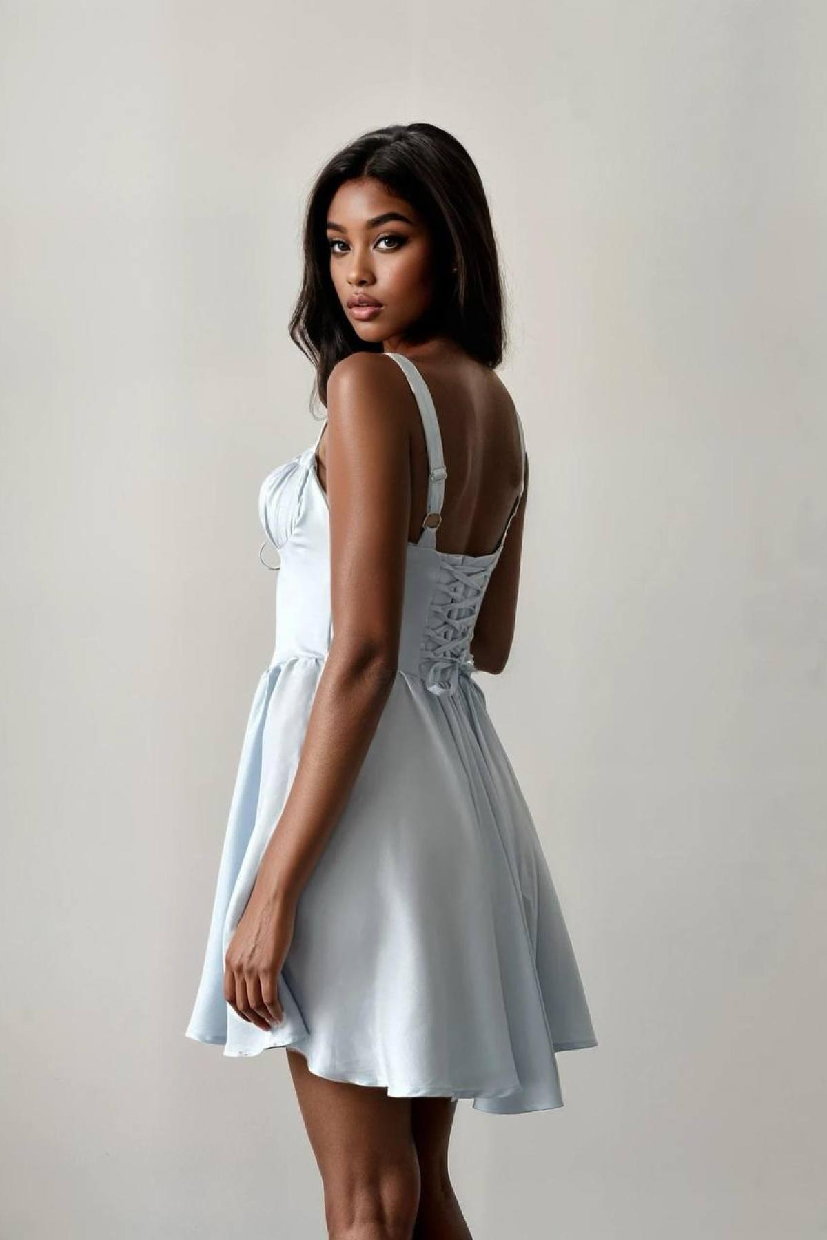 Wholesale Women Light Blue Mini Dress 732953