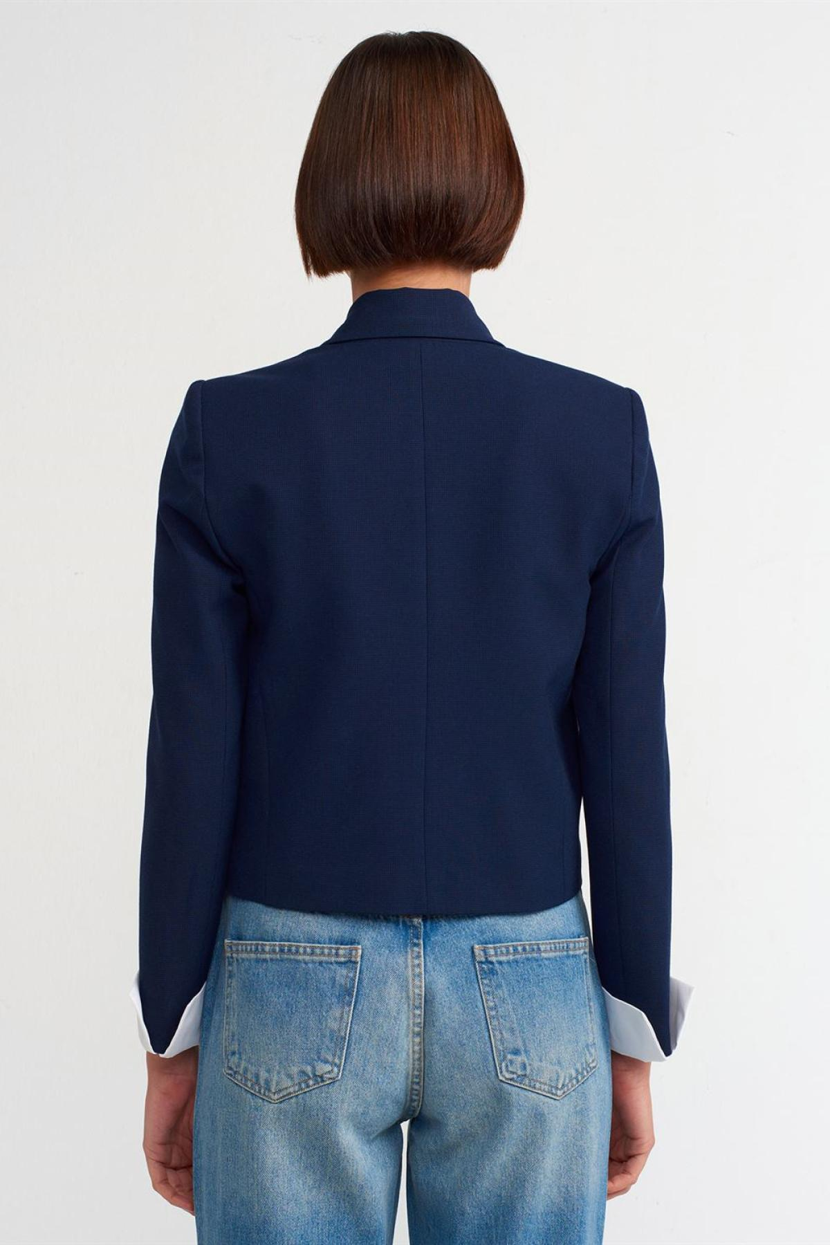 Wholesale Women Light Navy Contrast Cuffed Blazer Jacket 732518