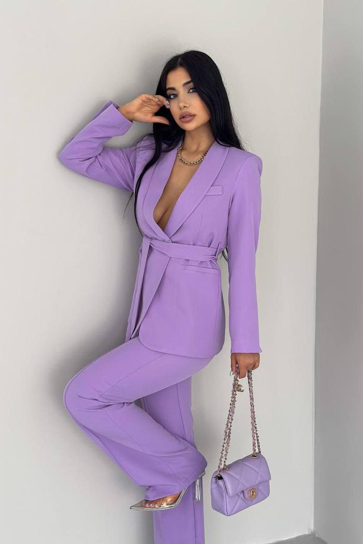 Wholesale Women Lilac Blazer and Pants Set 737274