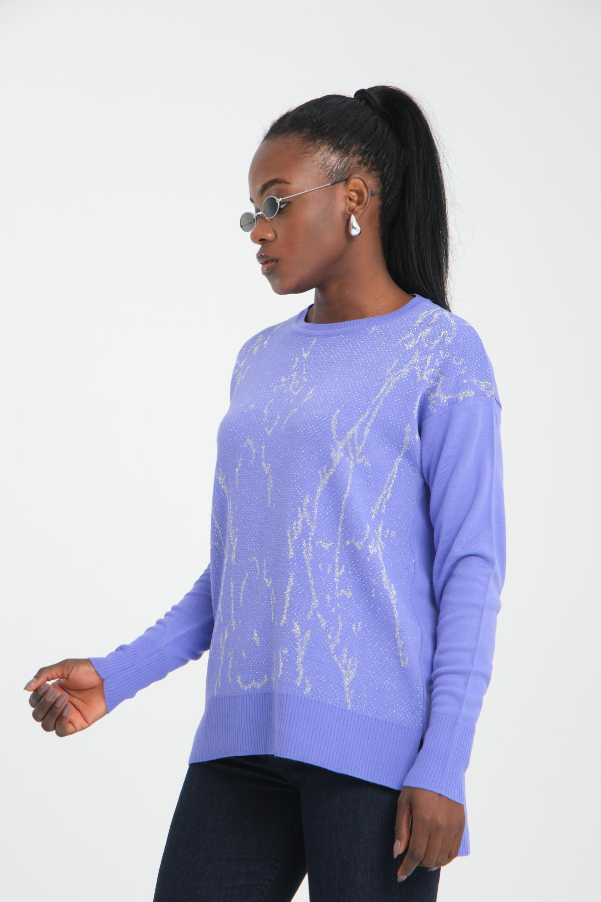 Wholesale Women Lilac Glitter Crew-Neck Sweaters 710992