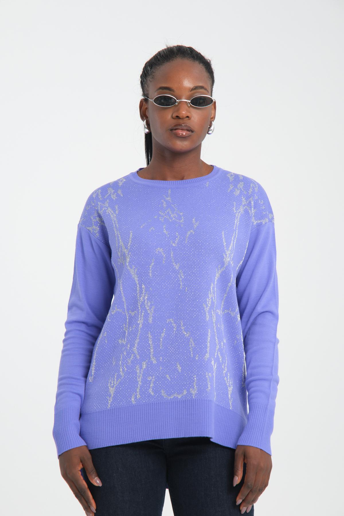 Wholesale Women Lilac Glitter Crew-Neck Sweaters 710992